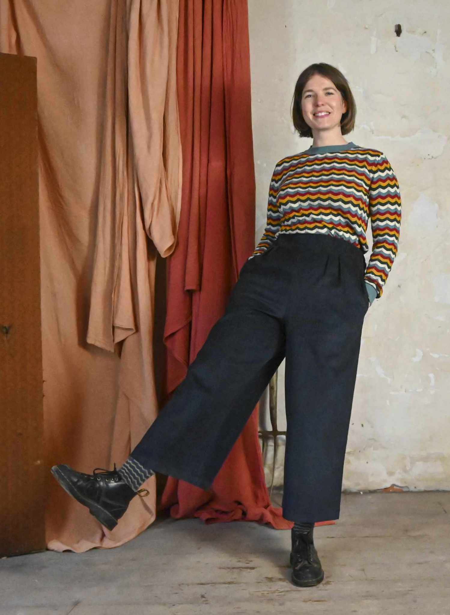 Edith - Petrol Needlecord Trousers