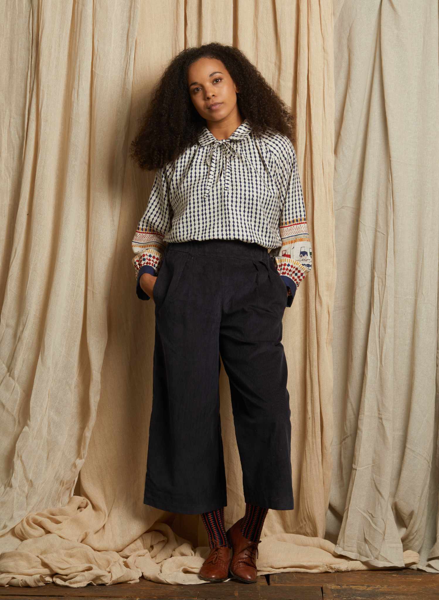 Edith - Petrol Needlecord Trousers
