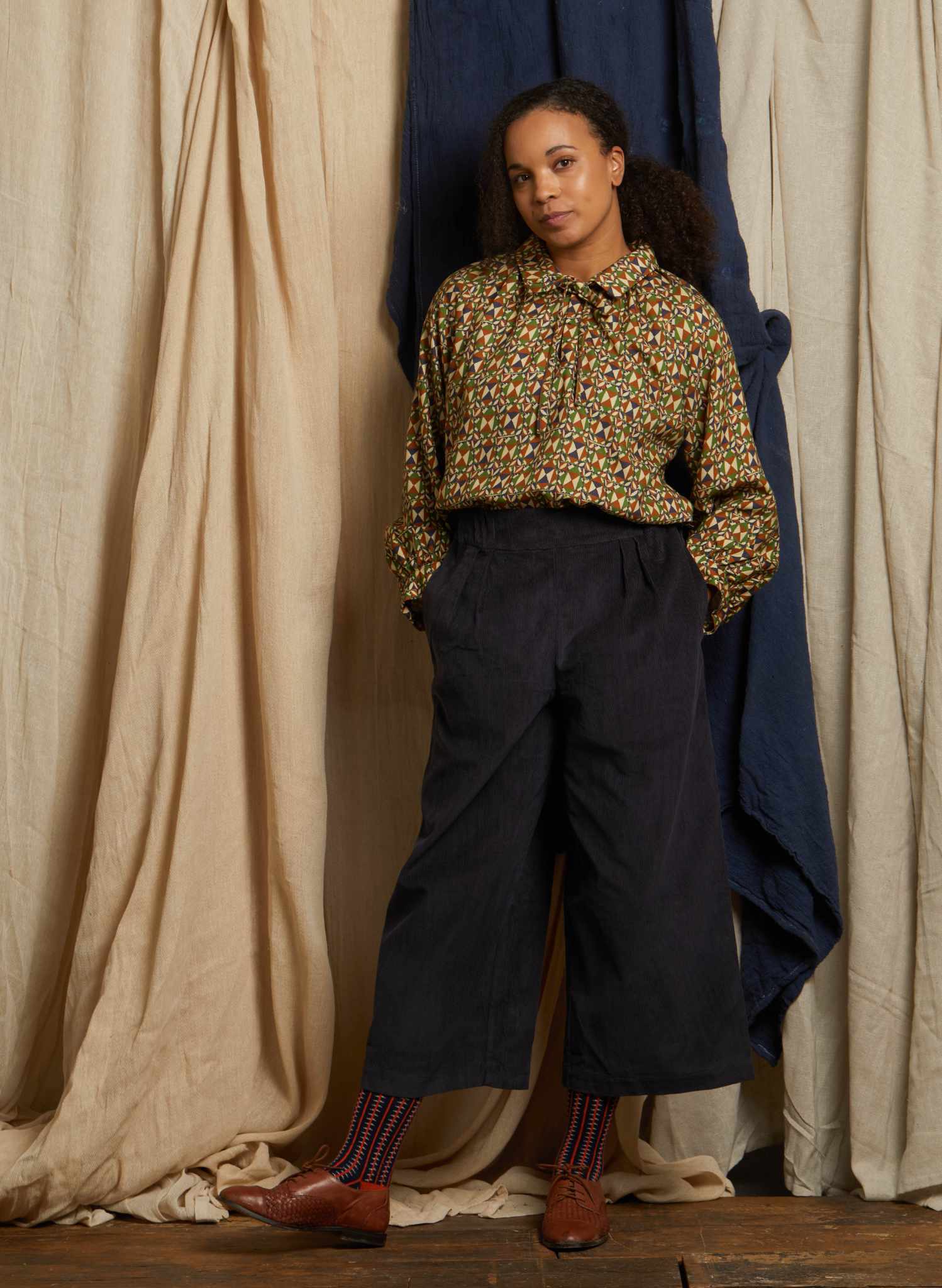 Edith - Petrol Needlecord Trousers