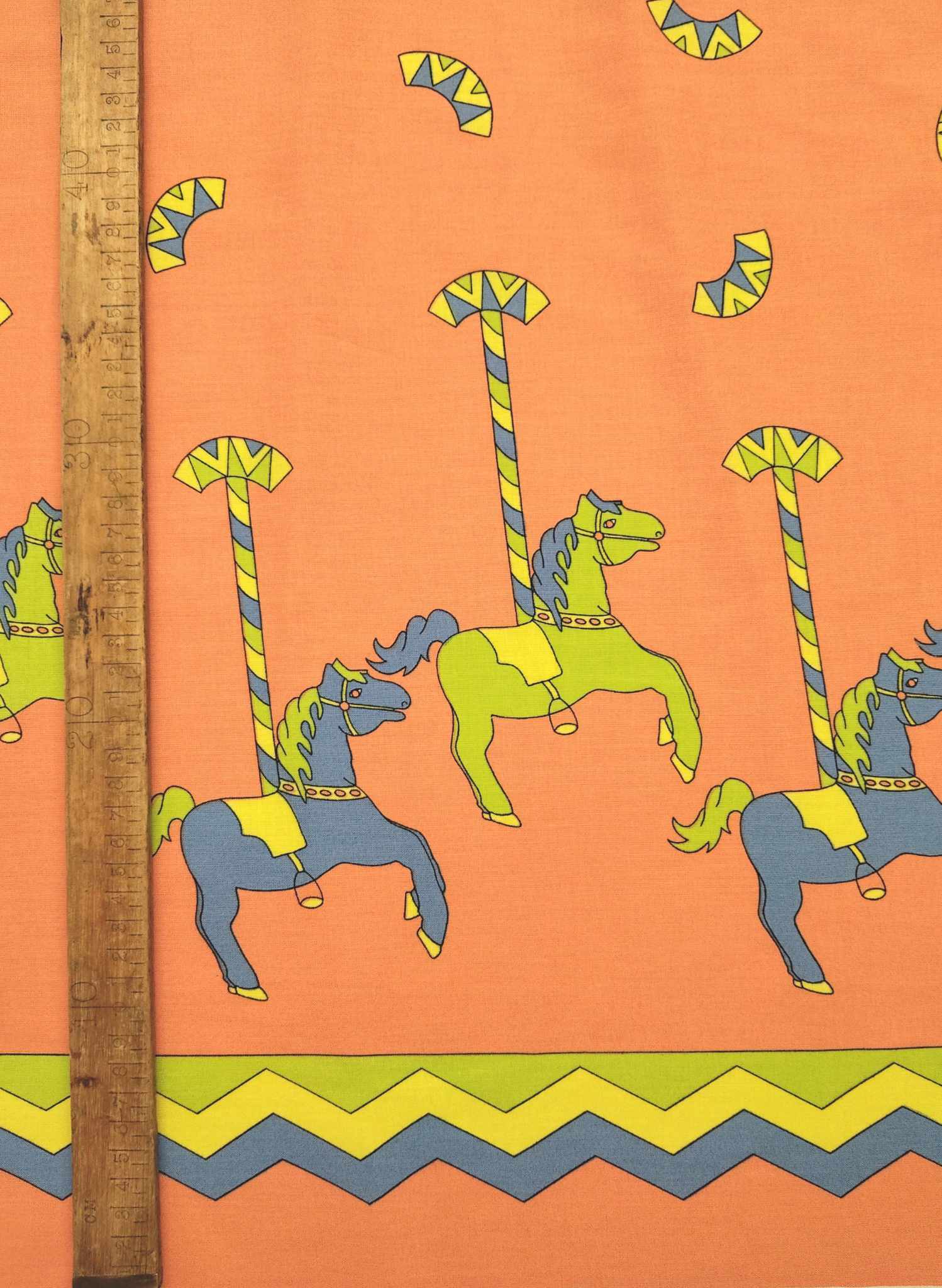 Remnant - 1m - Orange Carousel Print Fabric - Cotton