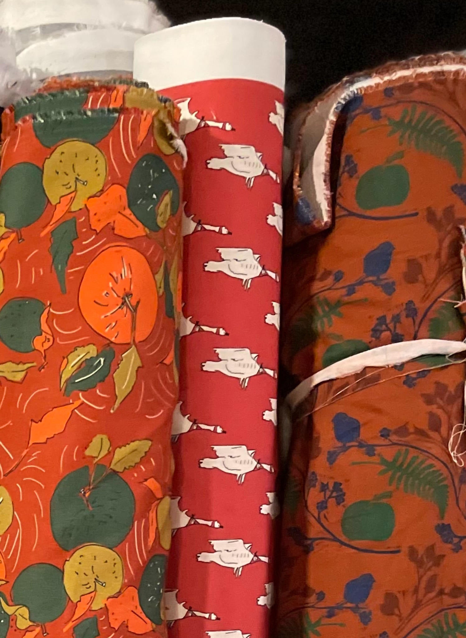 Remnants - 149cm x 100cm - Red Ducks Fabric - Organic Cotton Twill