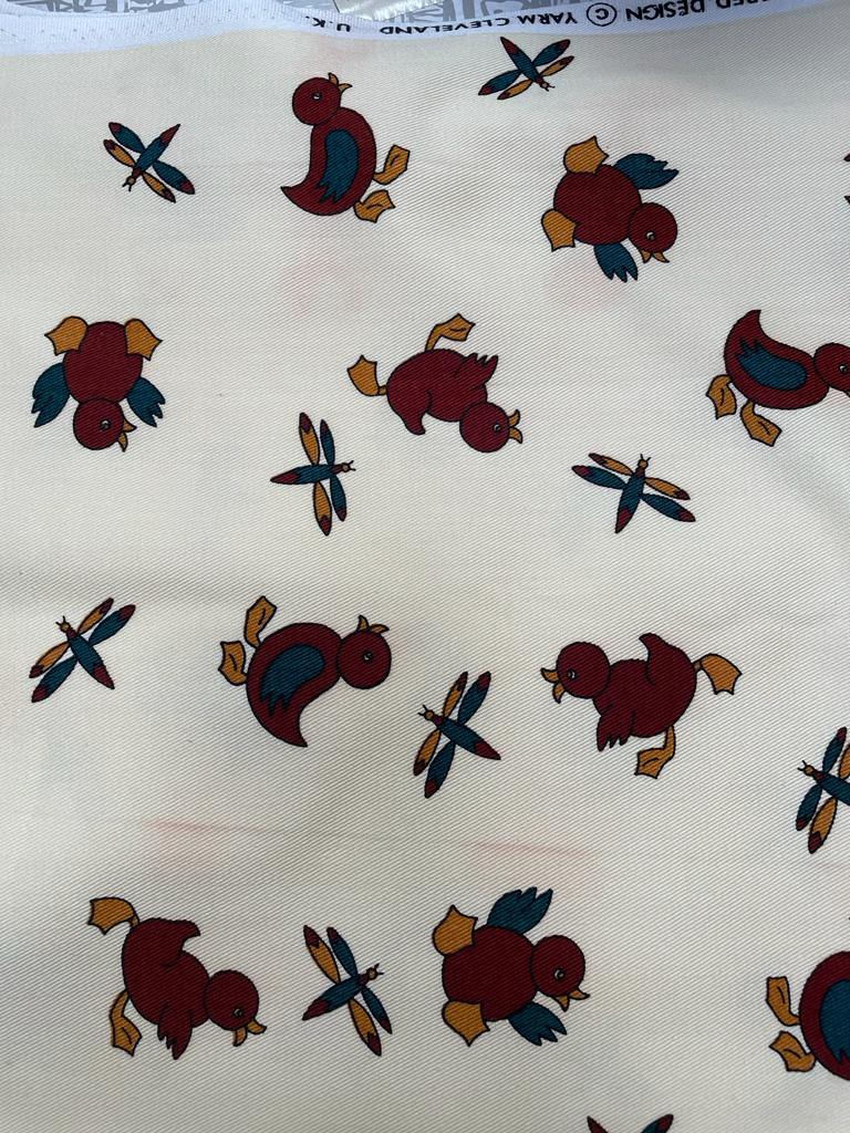 Remnant - 120cm - Cream Puddle Ducks Fabric - Cotton Twill