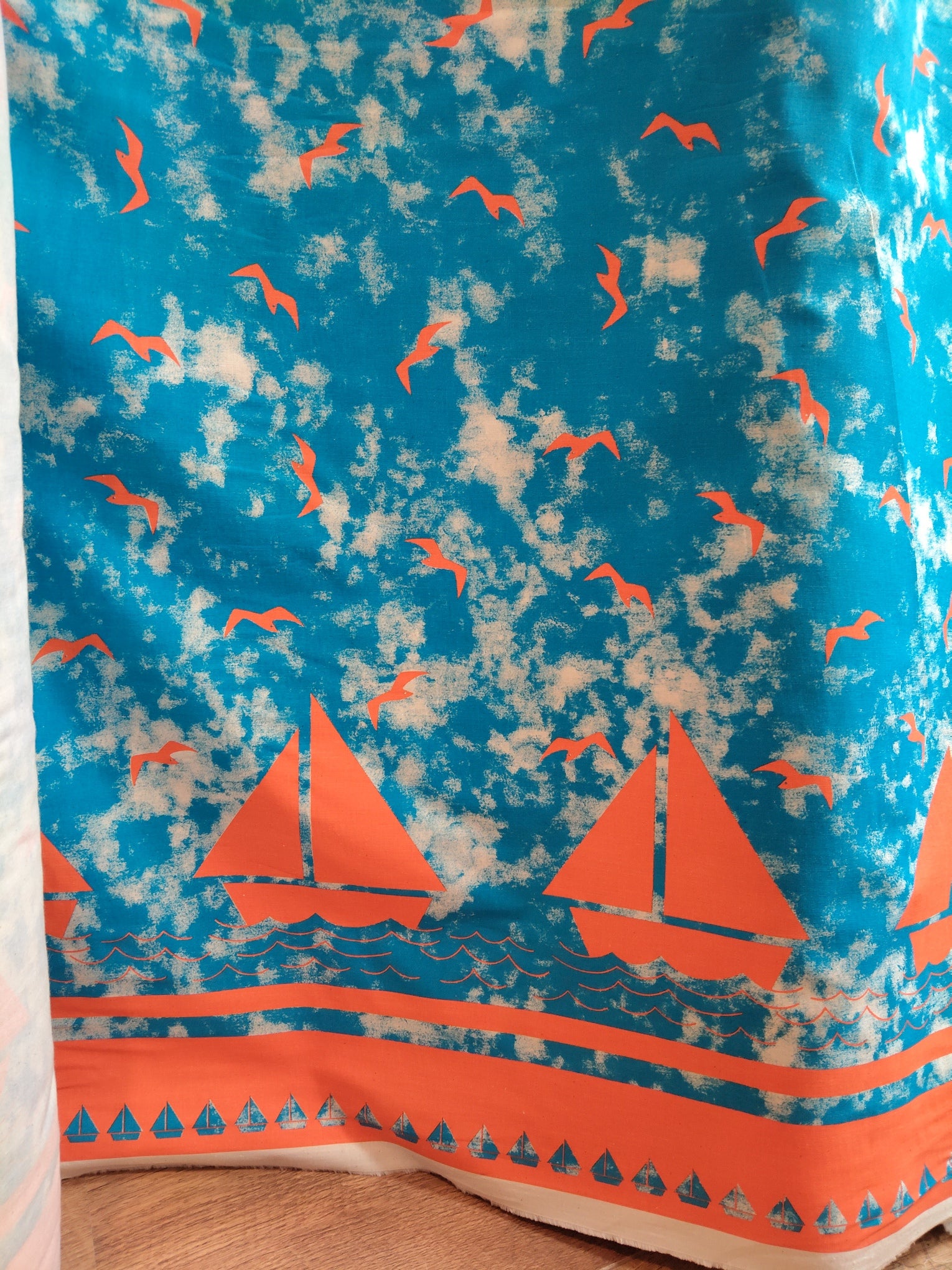 Blue Sailing Boats Fabric - Cotton