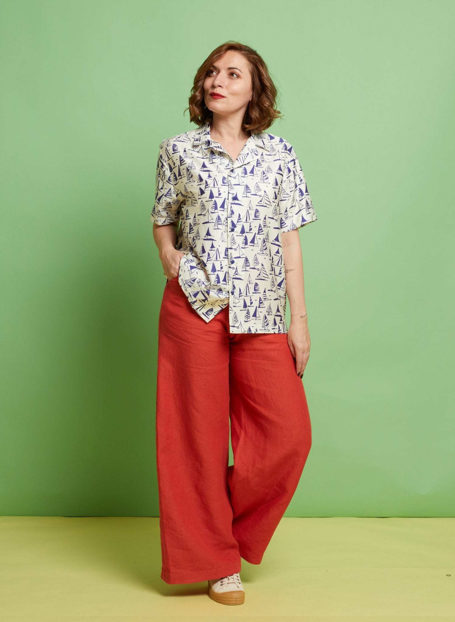 Short-Sleeved Ivory Sailboats TENCEL™ Shirt | Made in UK