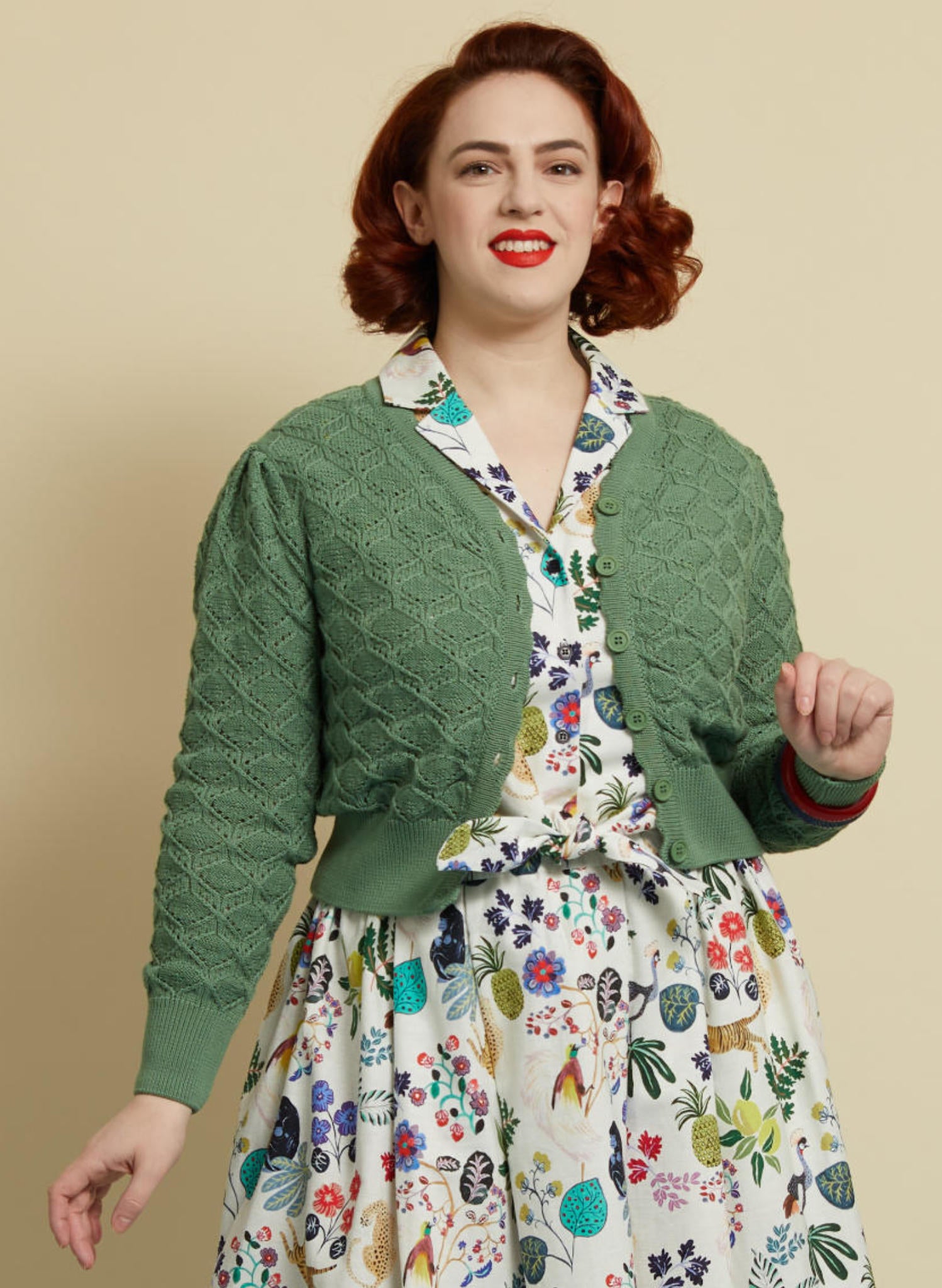 Leah Cardigan - Green Basket Knit