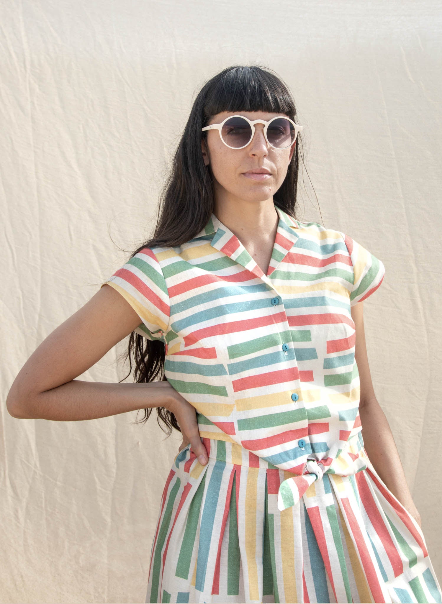 Peggy Top - Multi Beach Stripe