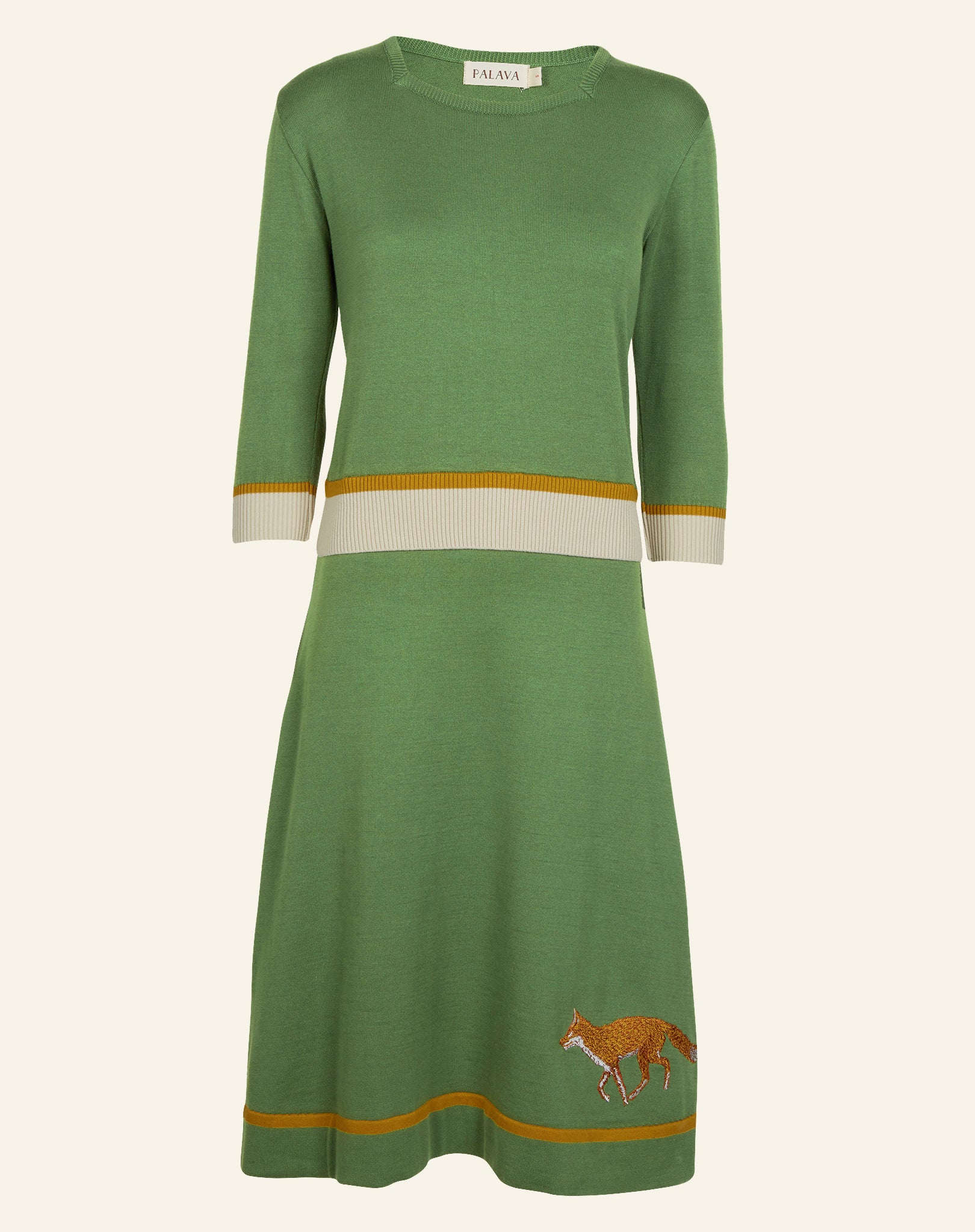 Otti 2-Piece - Light Green Embroidered Fox Knitted Top and Skirt
