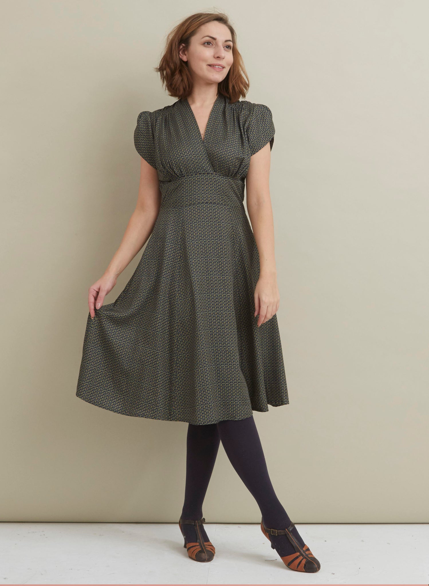 Rita - Navy Marbled Feather Dress