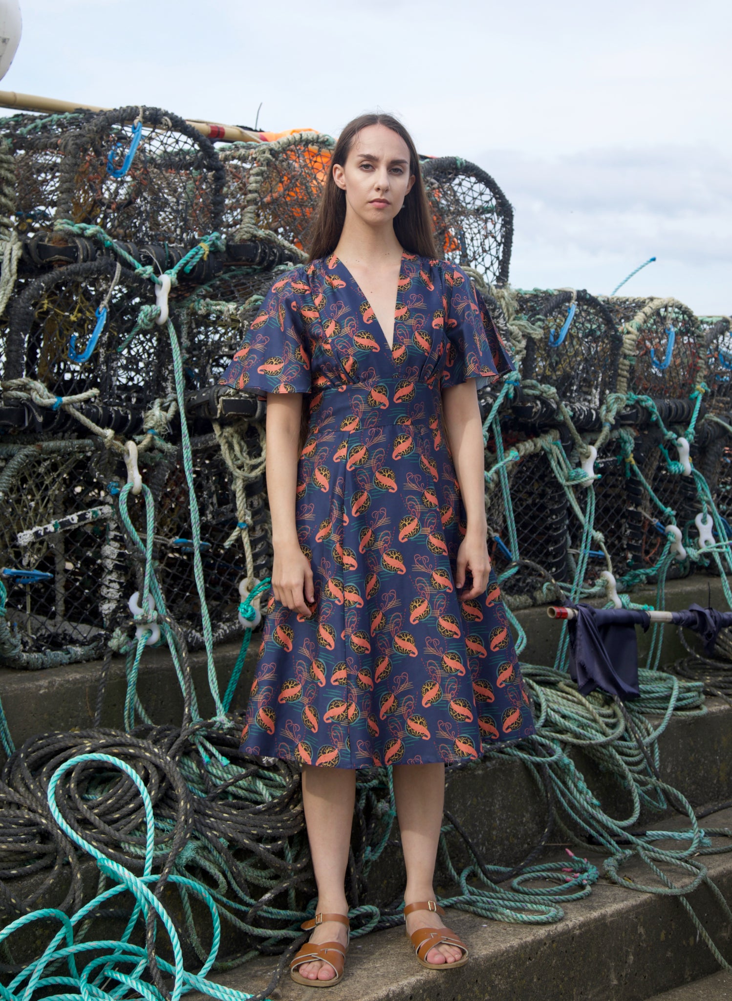 Rita Long-sleeve Dress - Navy Prawn Cocktail