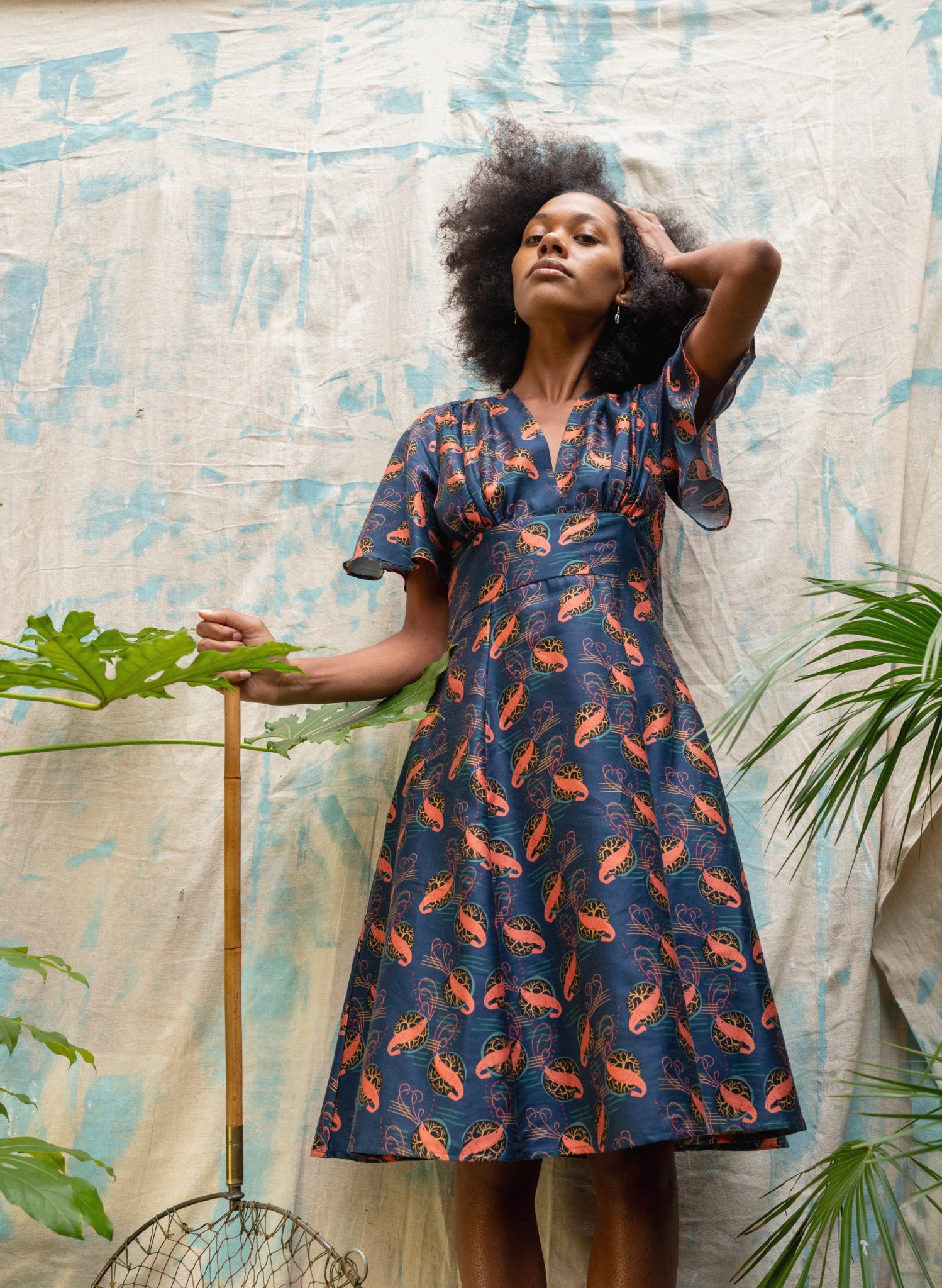 Rita Long-sleeve Dress - Navy Prawn Cocktail