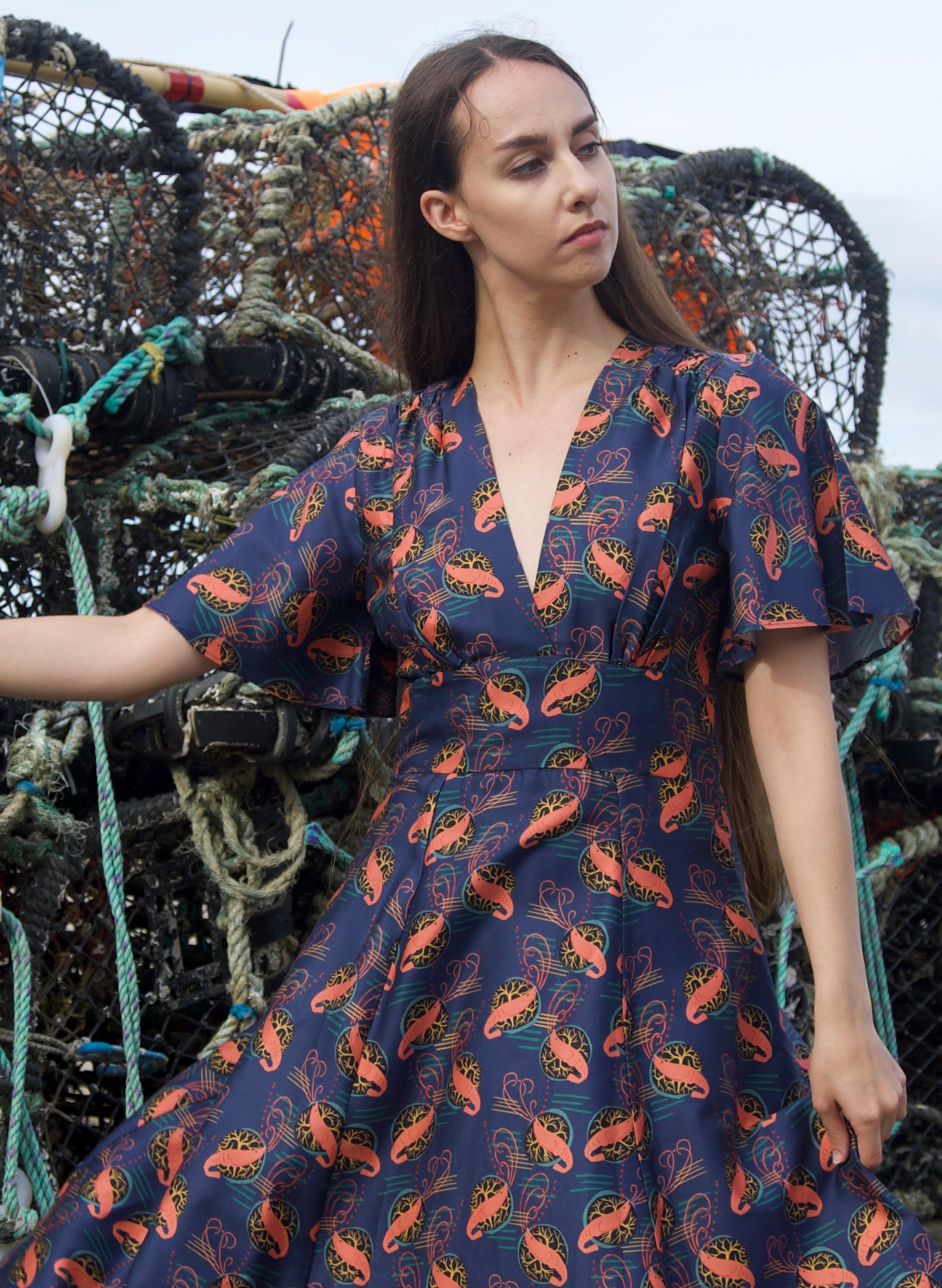Rita Long-sleeve Dress - Navy Prawn Cocktail