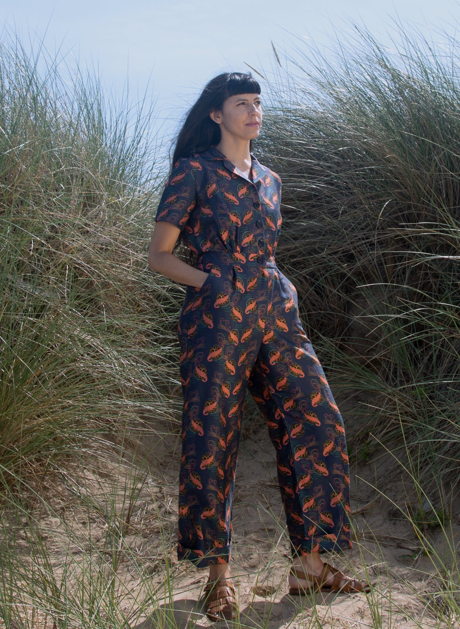 Francesca Long Jumpsuit - Navy Prawn Cocktail