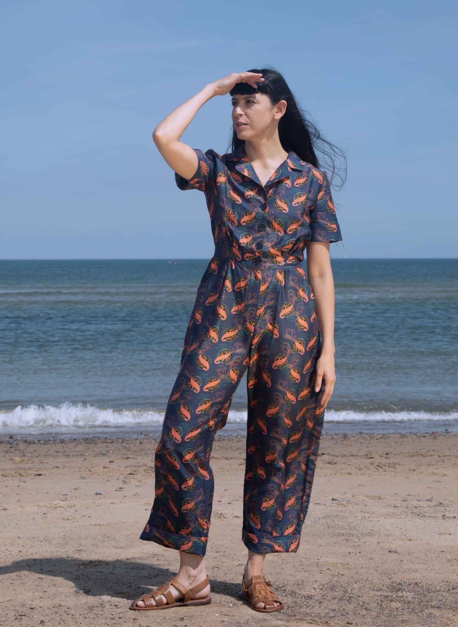 Francesca Long Jumpsuit - Navy Prawn Cocktail