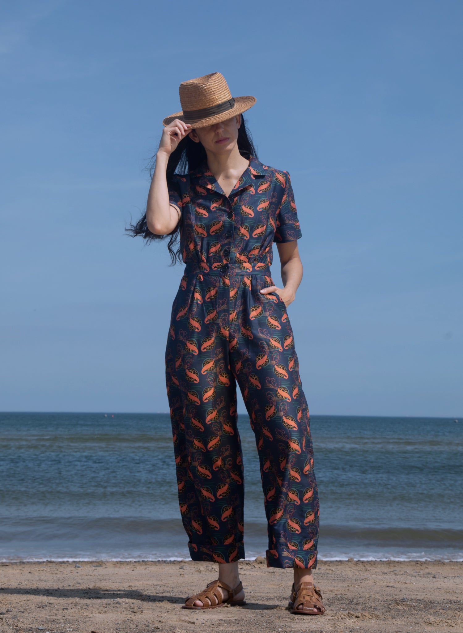 Francesca Long Jumpsuit - Navy Prawn Cocktail