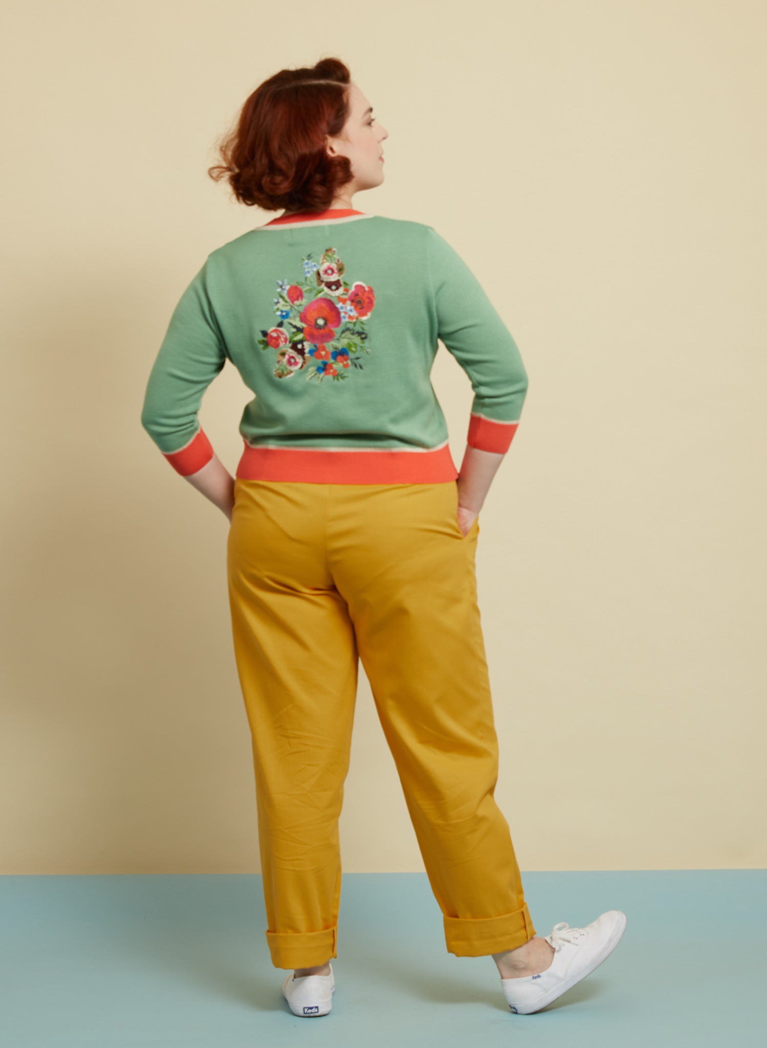 Vera Cardigan - Peapod Green Floral Corsage