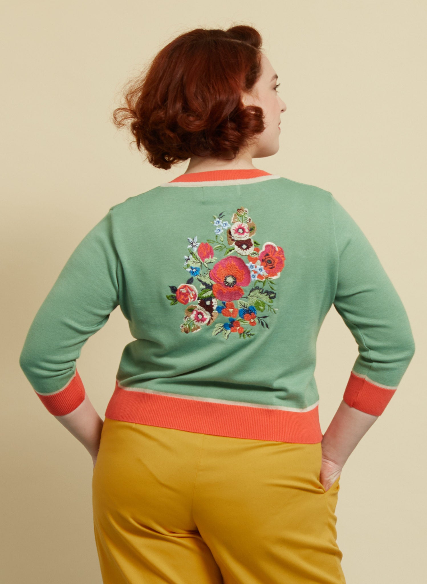Vera Cardigan - Peapod Green Floral Corsage