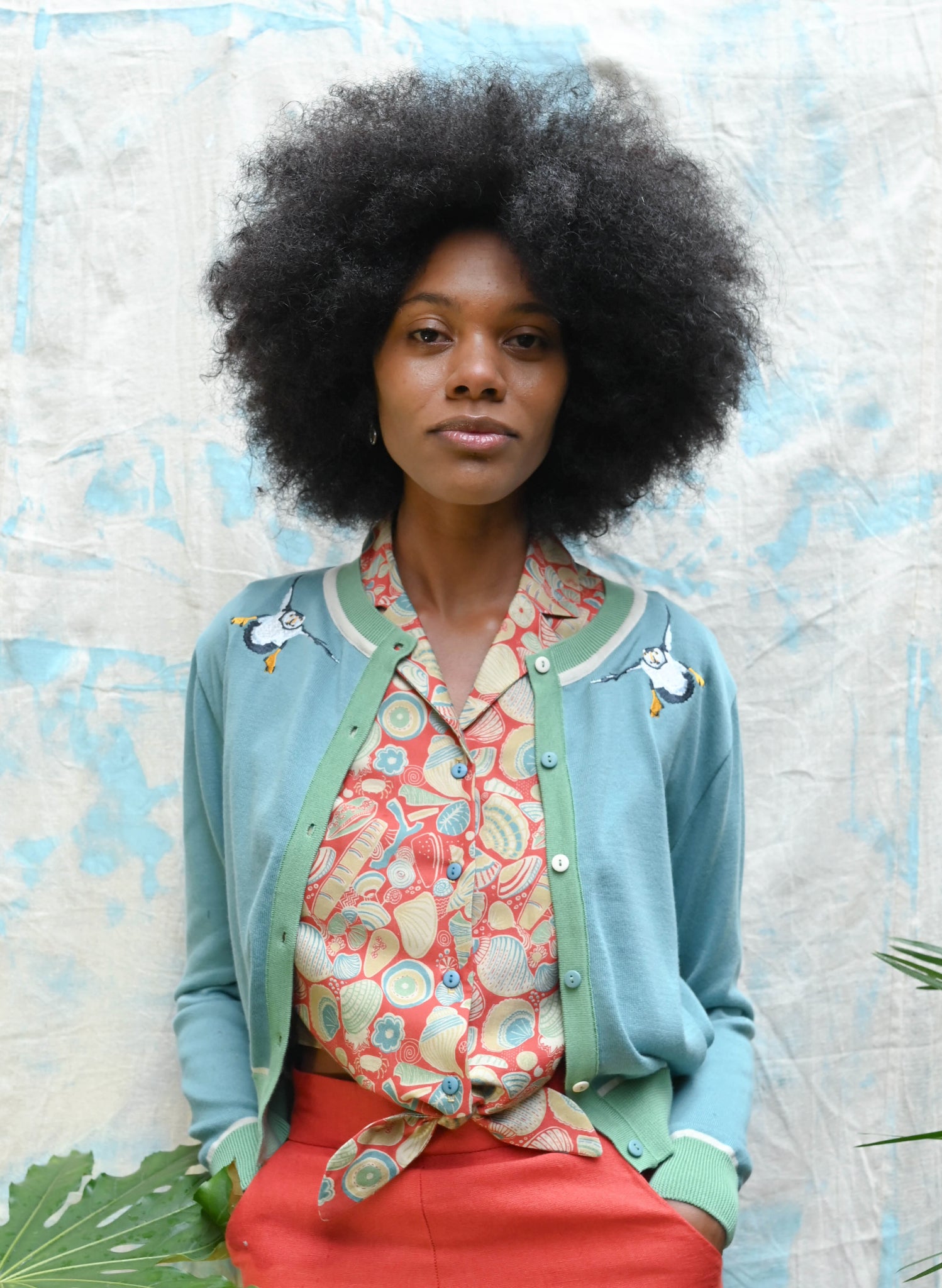 Vera Cardigan - Teal Puffins