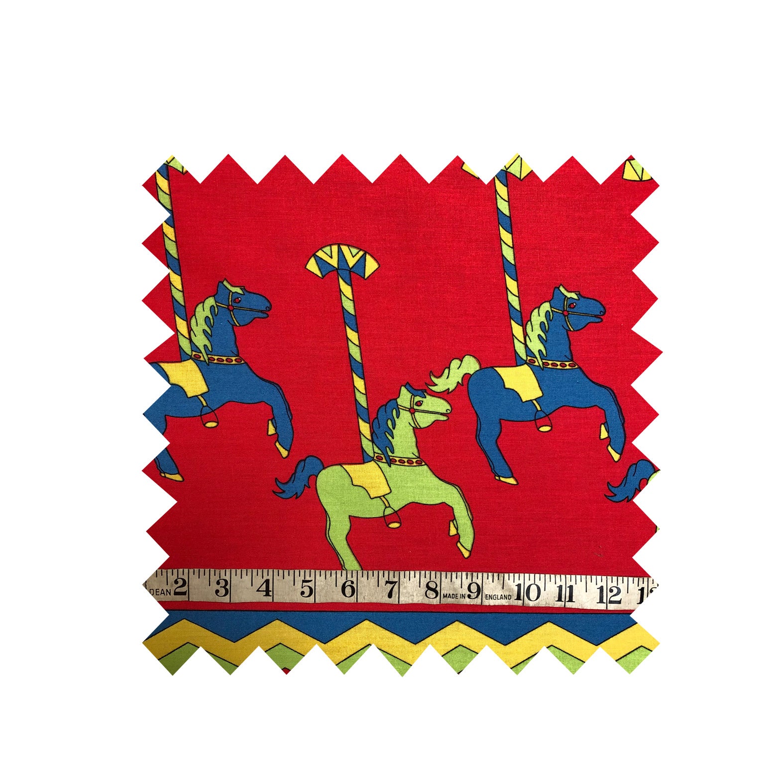 Remnant - 2.5m - Red Carousel Print Fabric - Cotton