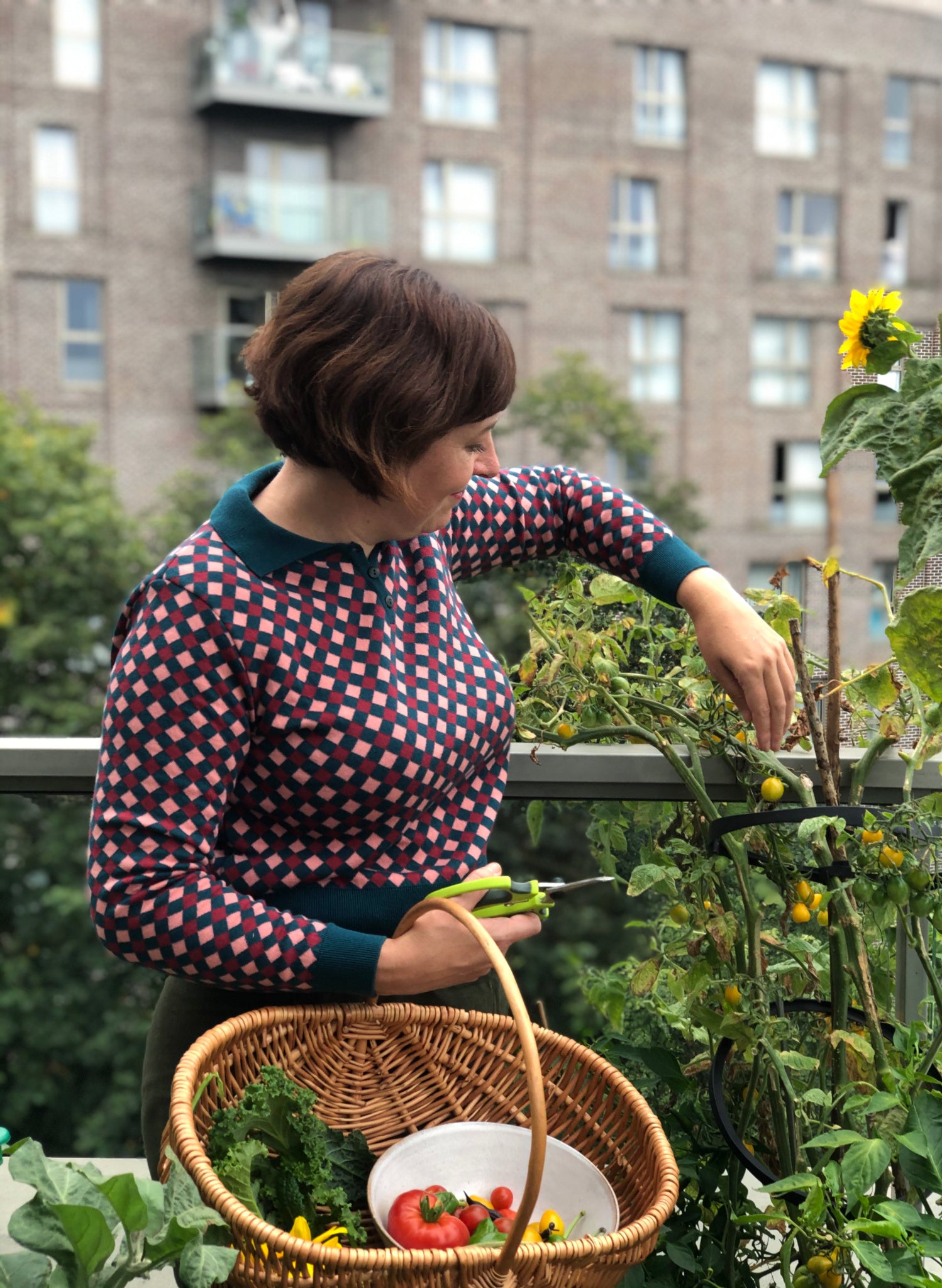 Aila Knitted Top - Teal Chequerboard