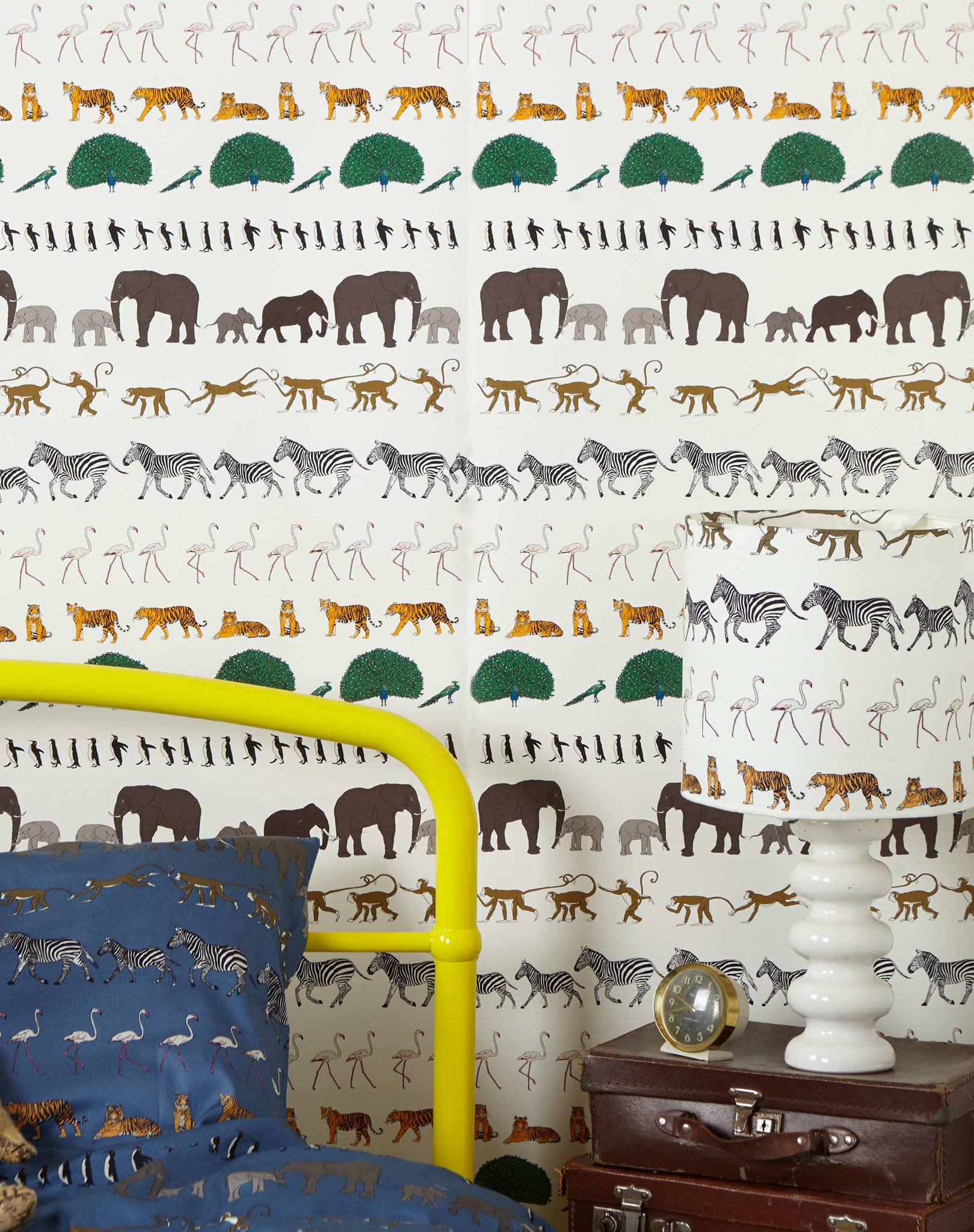 Ivory Wallpaper with Walking Zoo Print | 10 Metre Roll | UK