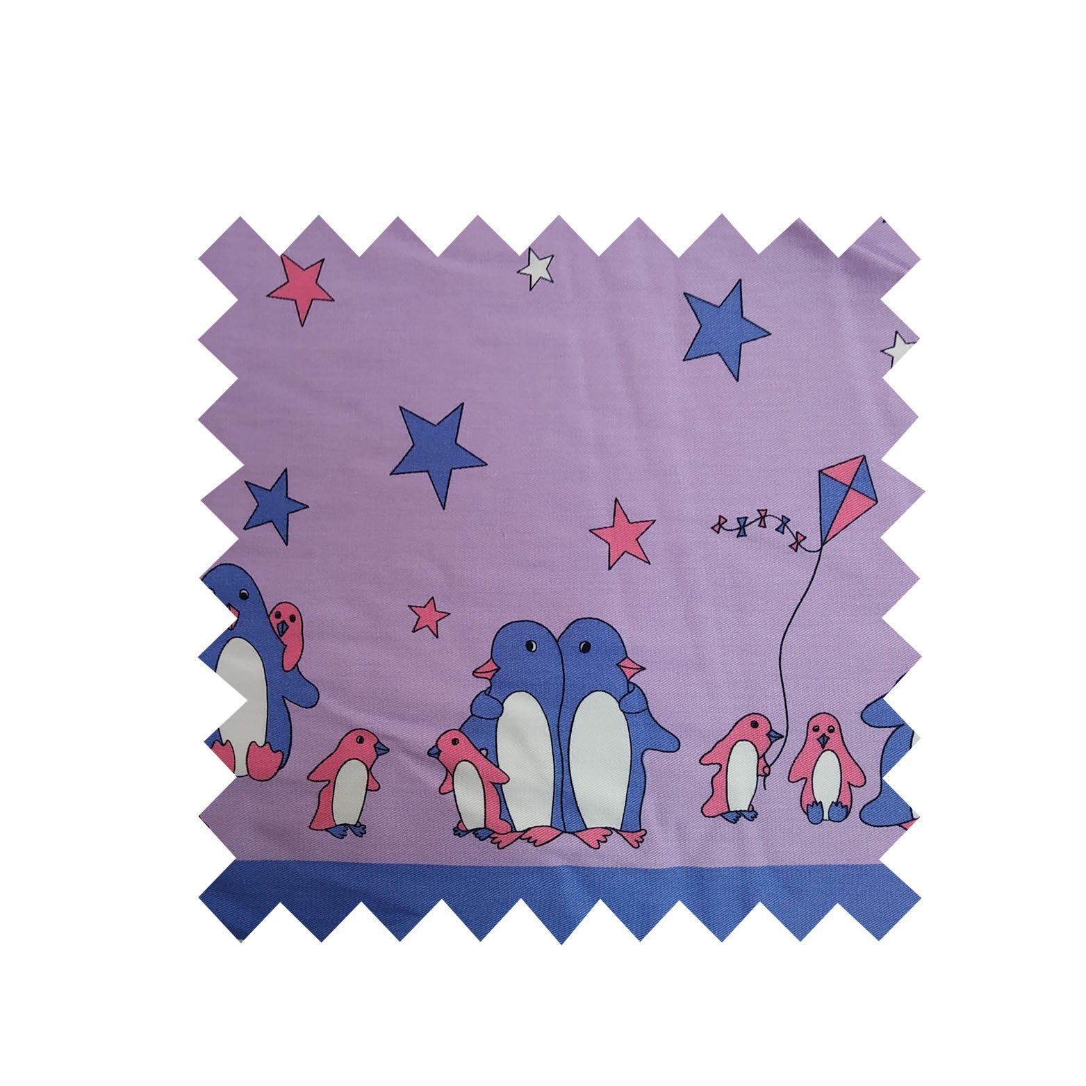 Remnant - 1m - Purple Penguin Fabric - Cotton twill Fabric