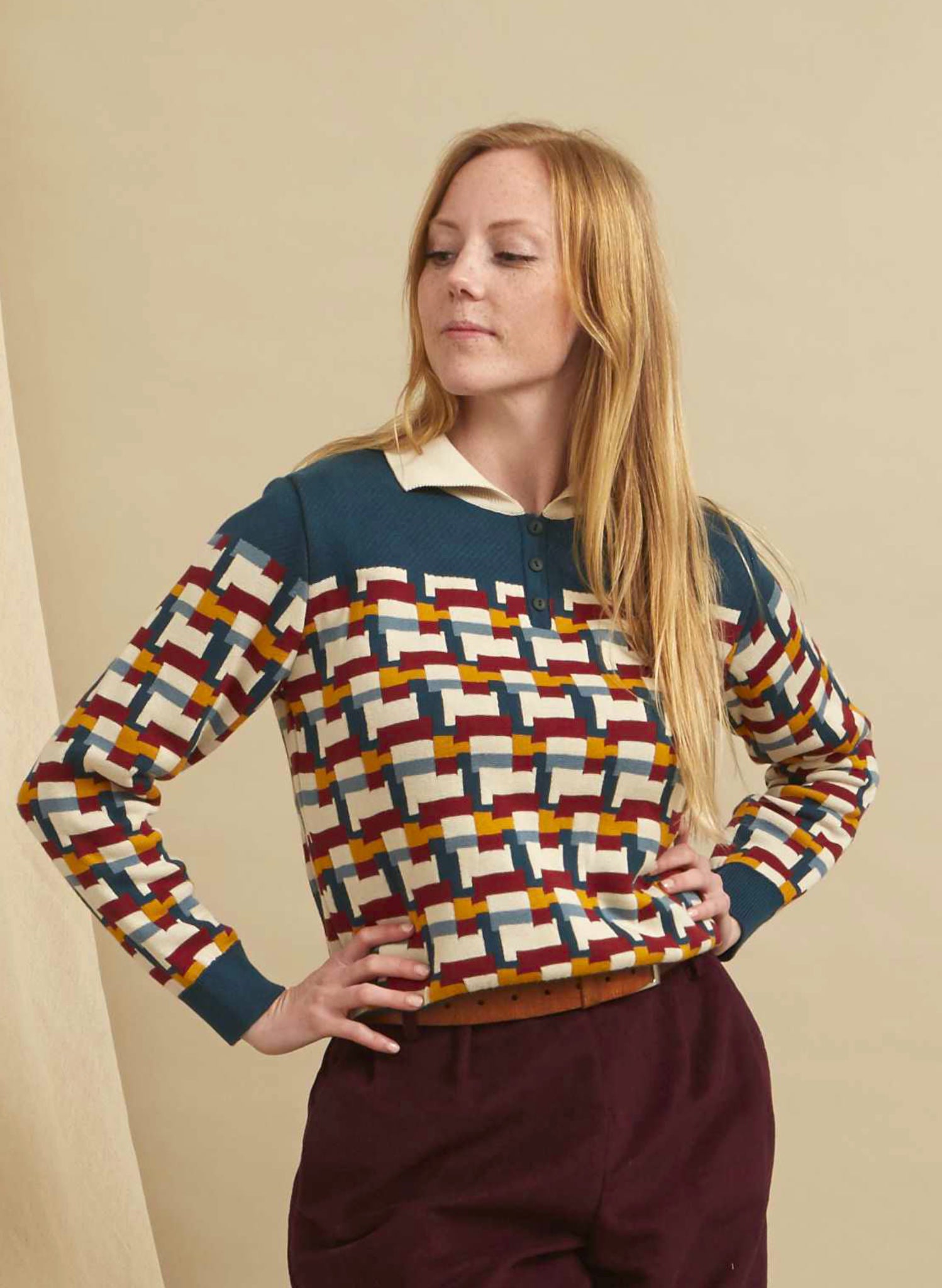 Aila - Teal Blocks Knitted Top