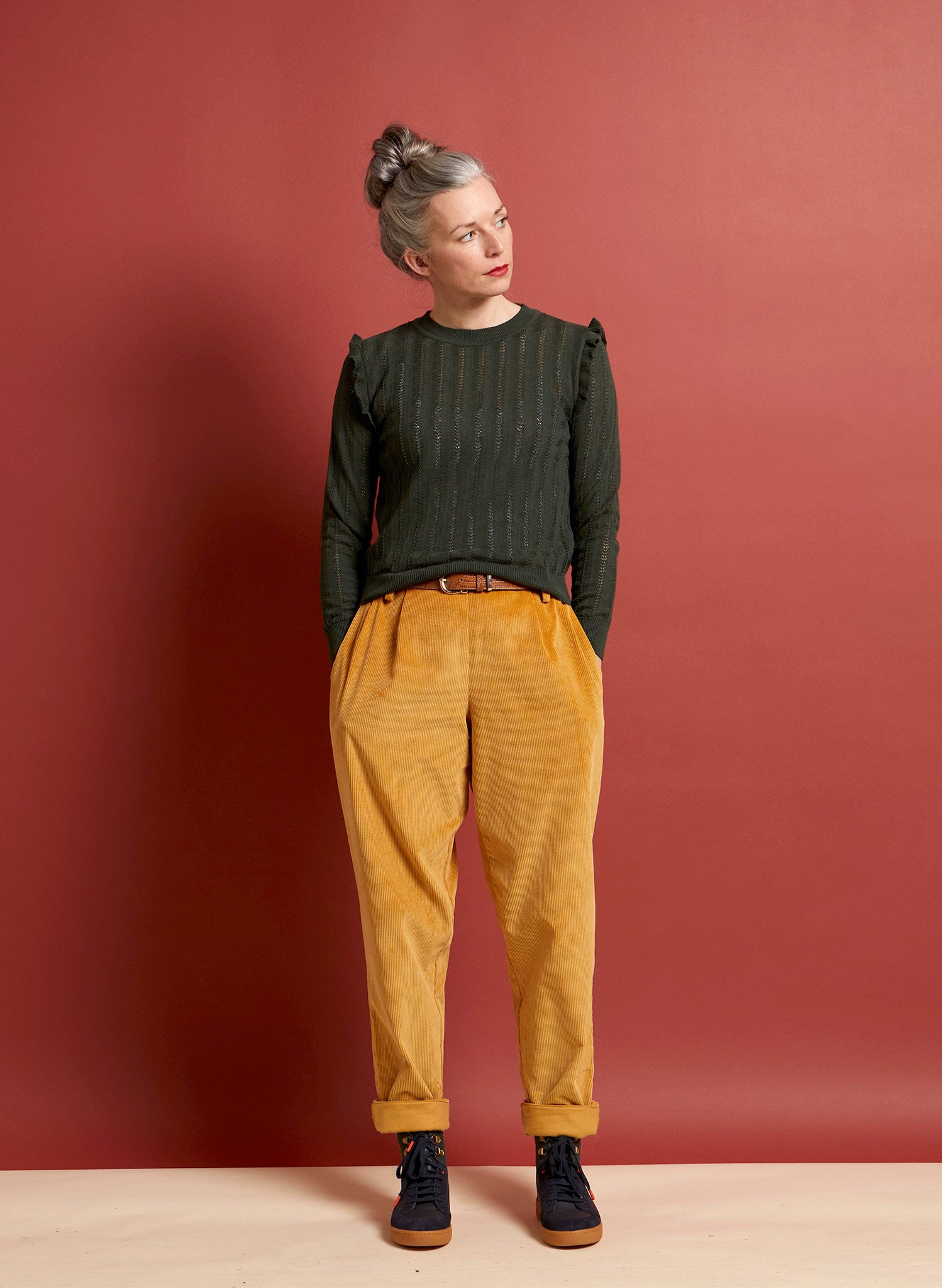 Diana - Forest Green Ruffle Knitted Top