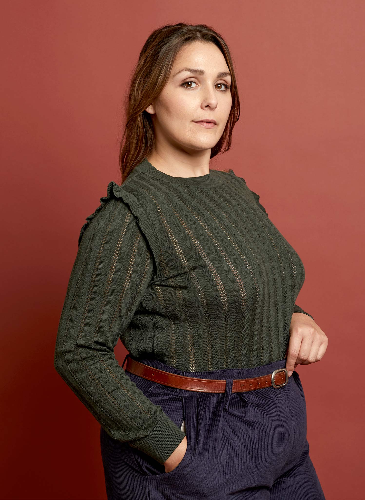 Diana - Forest Green Ruffle Knitted Top