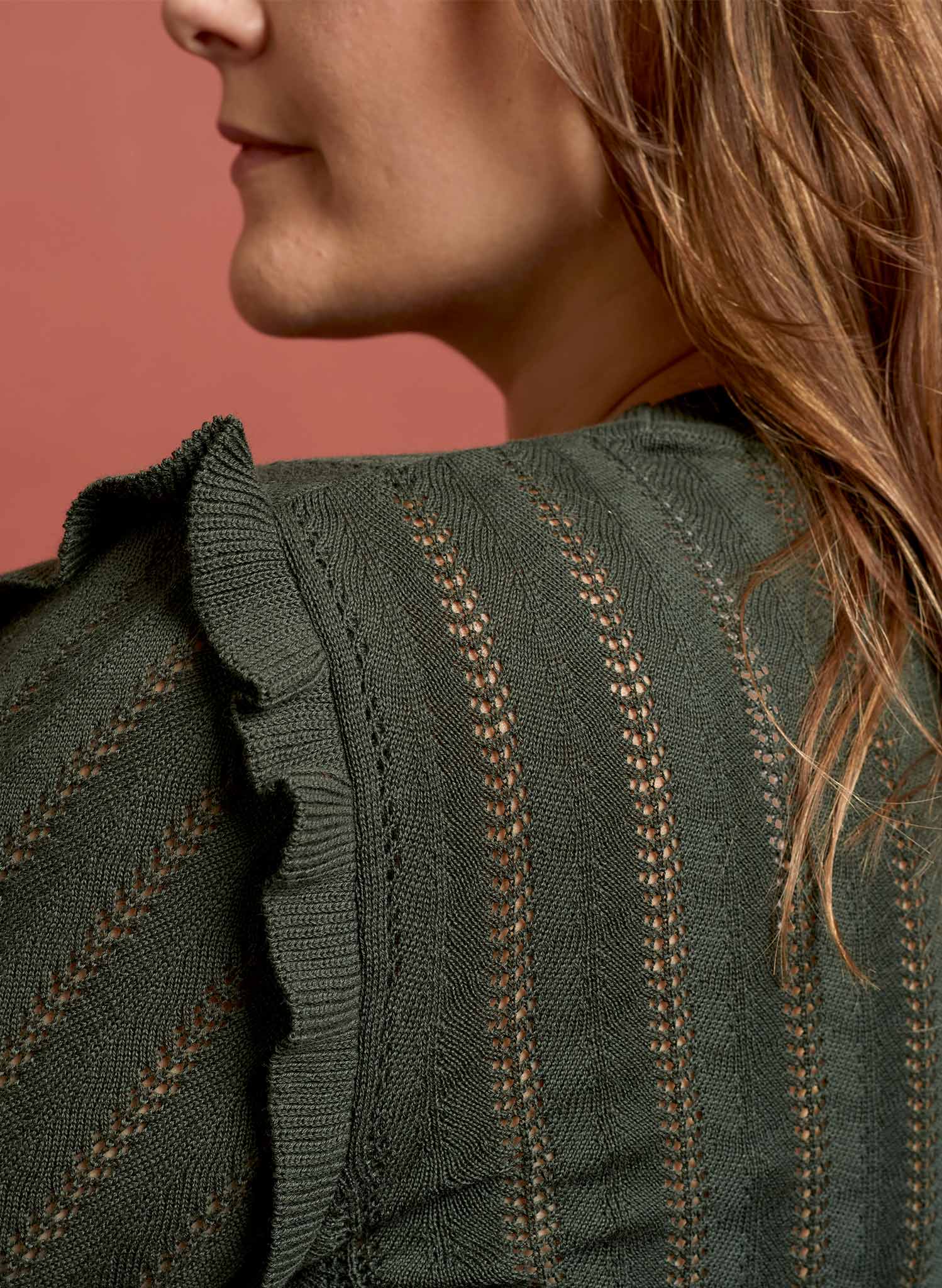 Diana - Forest Green Ruffle Knitted Top