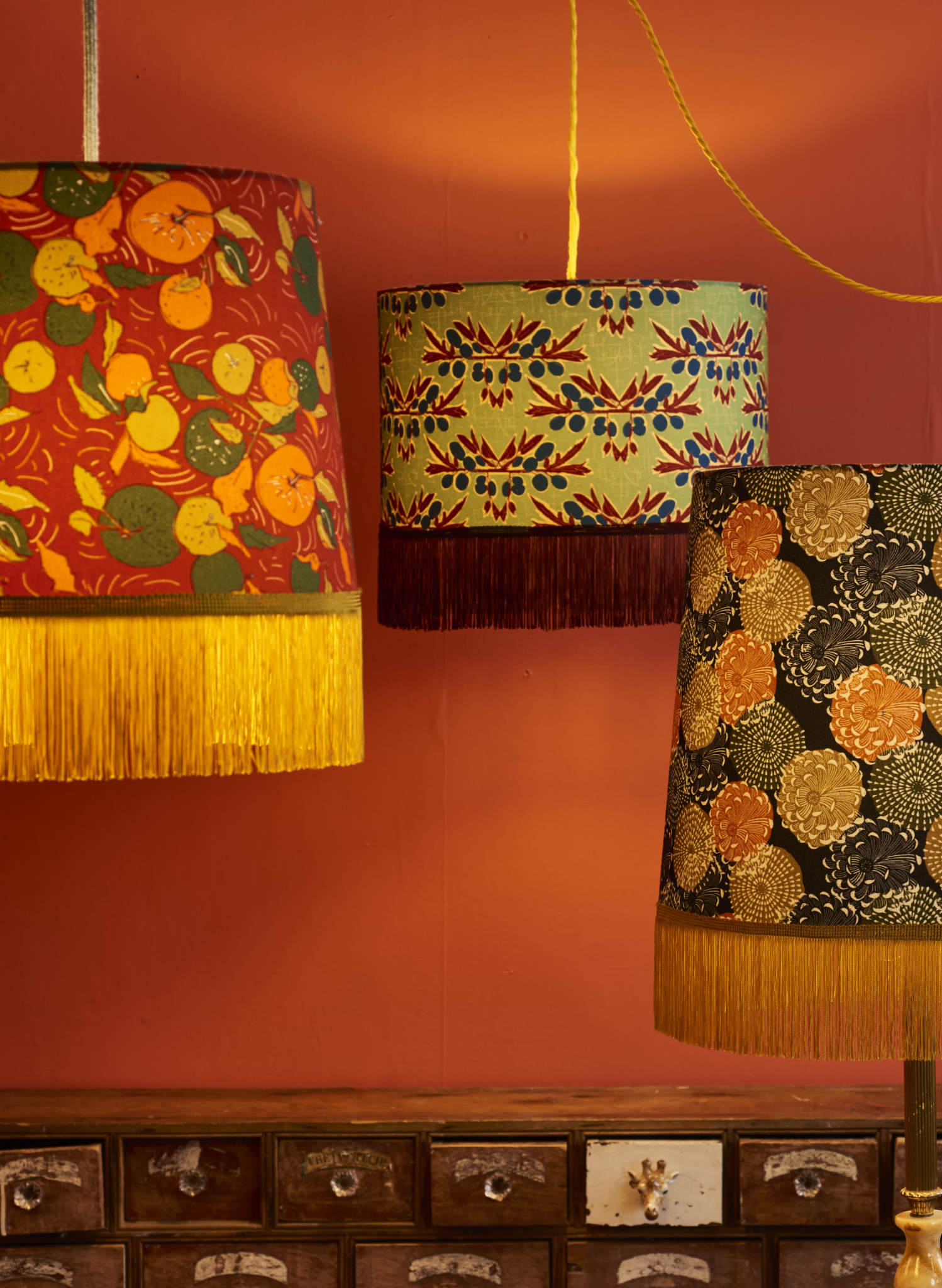 Drum Fringe Lampshade - Mustard Mid-Century Feather