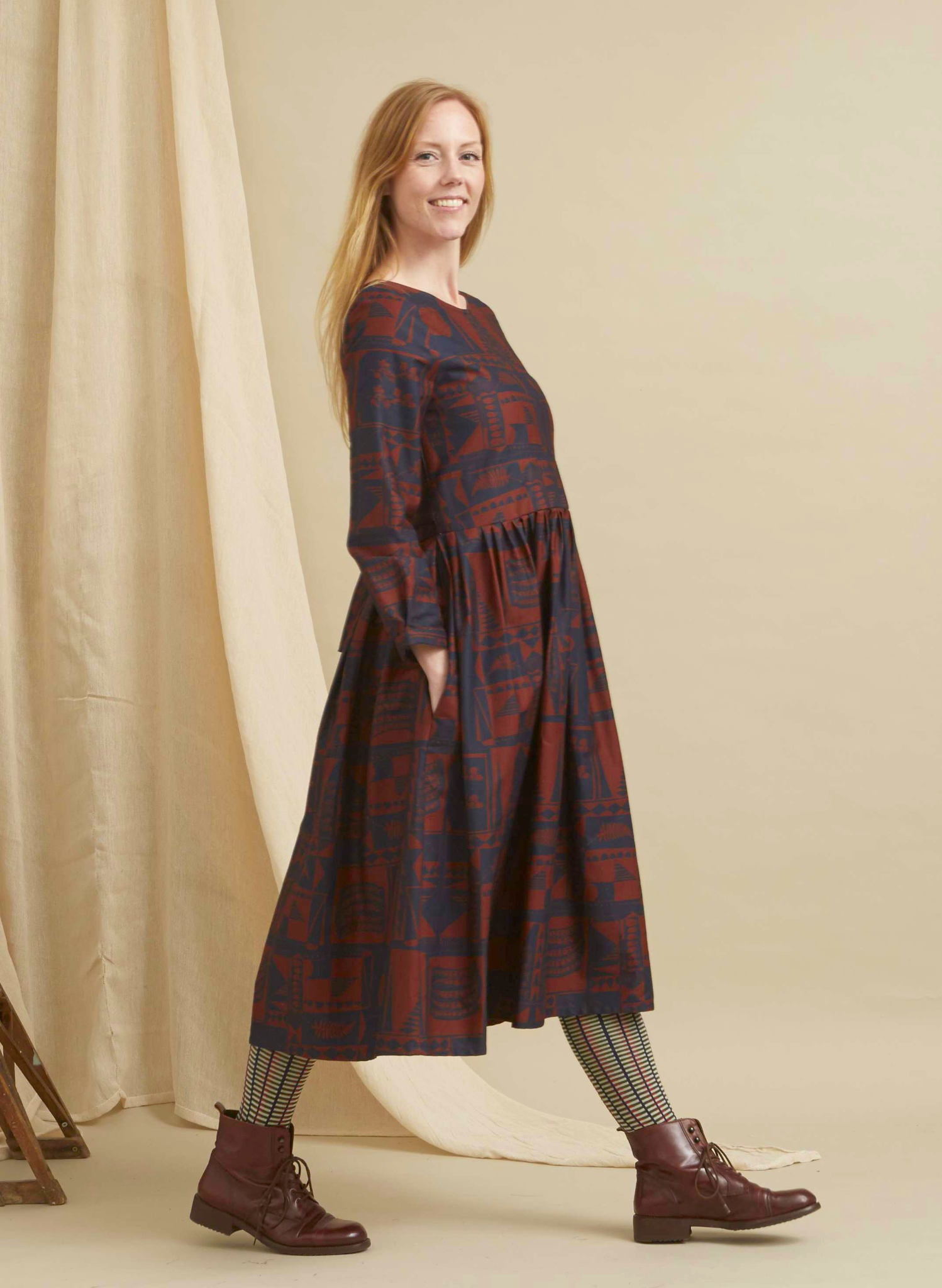 Philippa - Red/Navy Greenhouse Dress