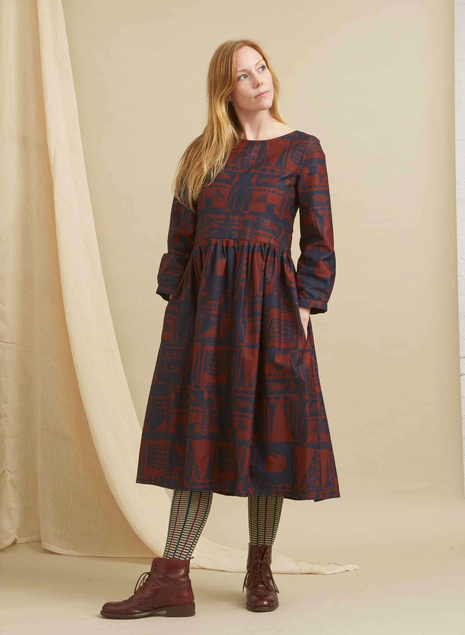 Philippa - Red/Navy Greenhouse Dress