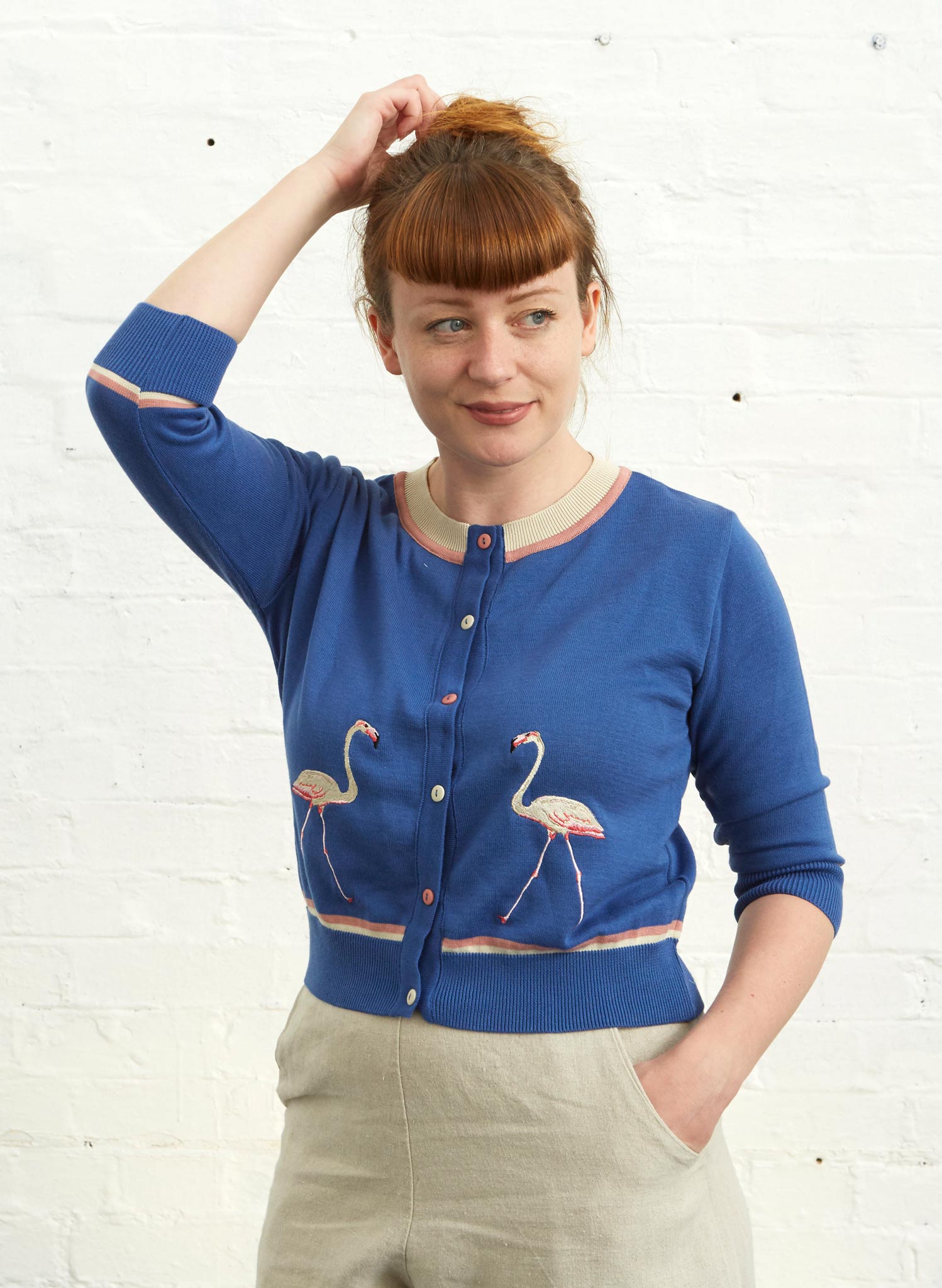 PRE LOVED - Vera Cardigan - Blue Flamingos - Size S