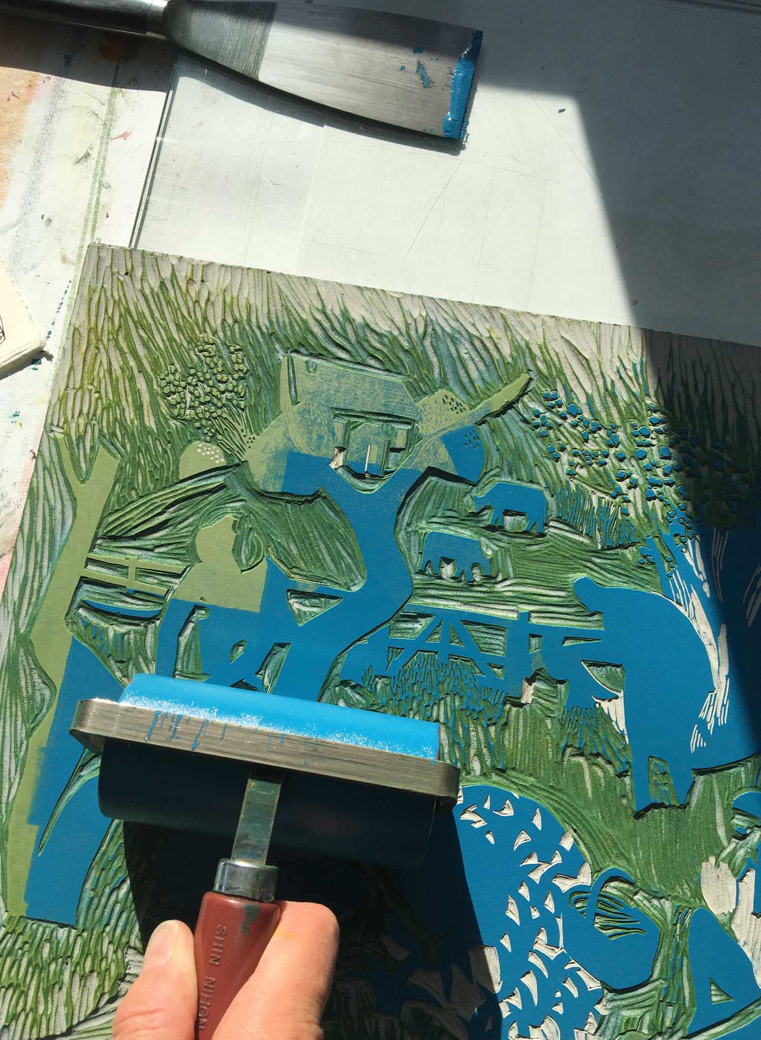 Wild Garlic Lino Print by Helen Murgatroyd