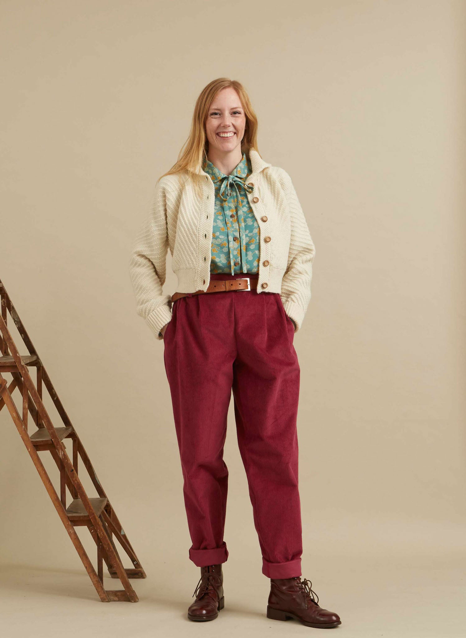 Wilma - Cherry Corduroy Trousers