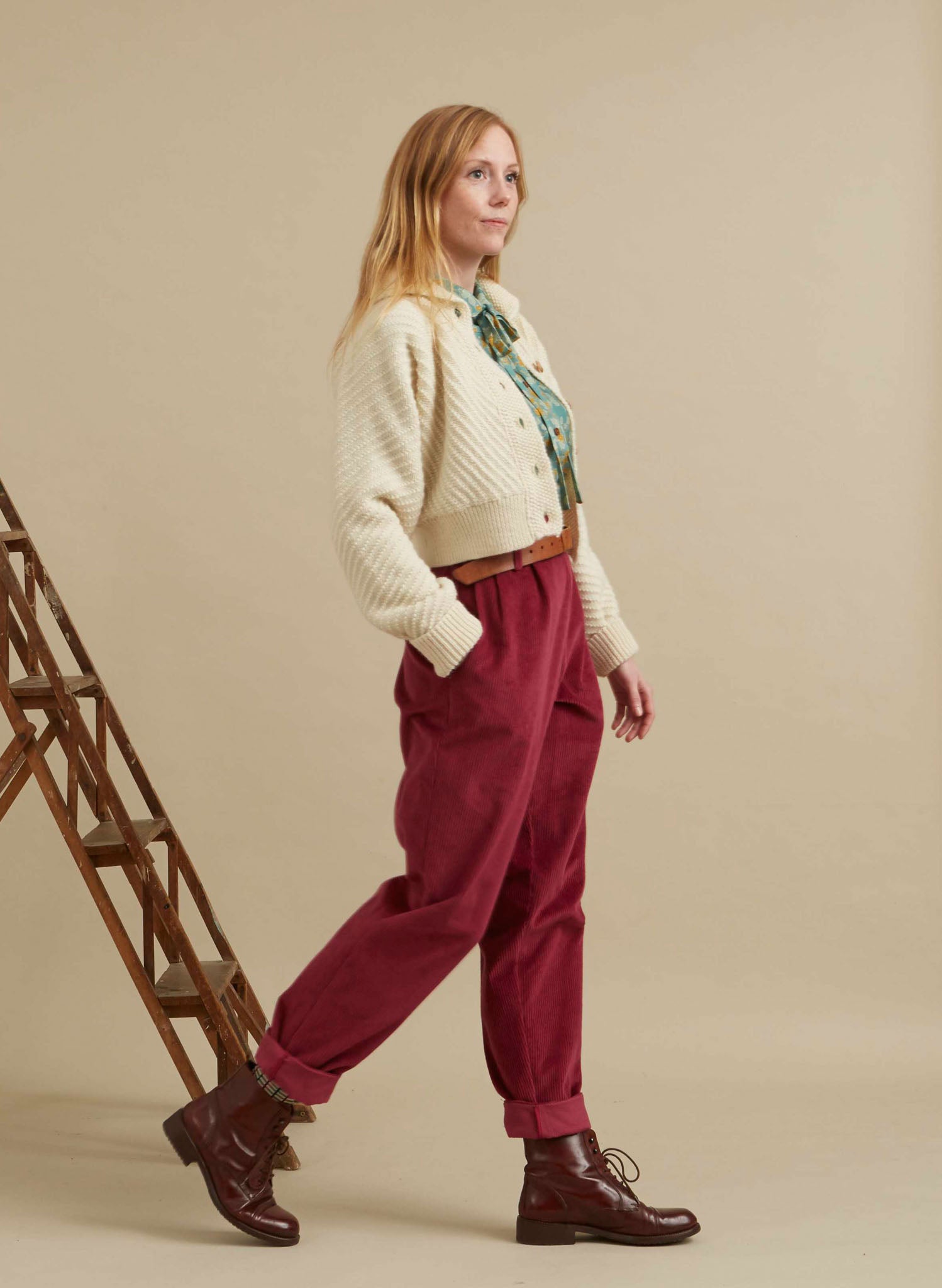 Wilma - Cherry Corduroy Trousers