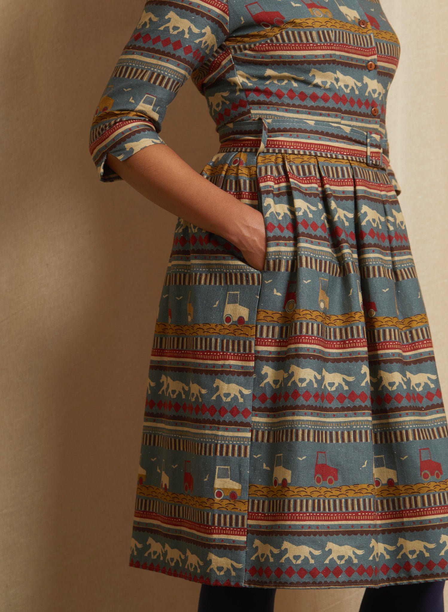 Cynthia - Teal Spinning Horses Dress