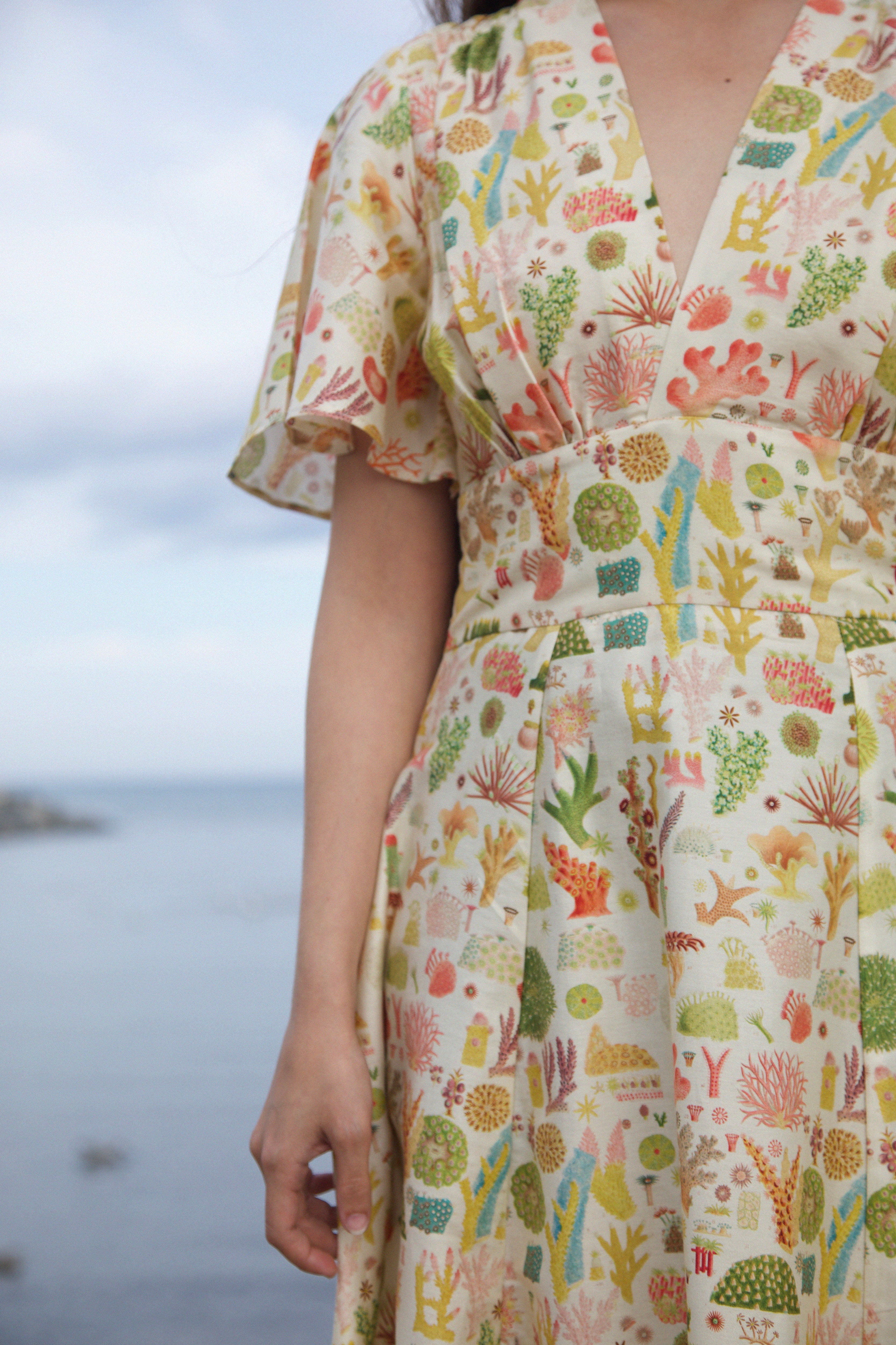 Rita Long-sleeve Dress - Cream Coral Reef