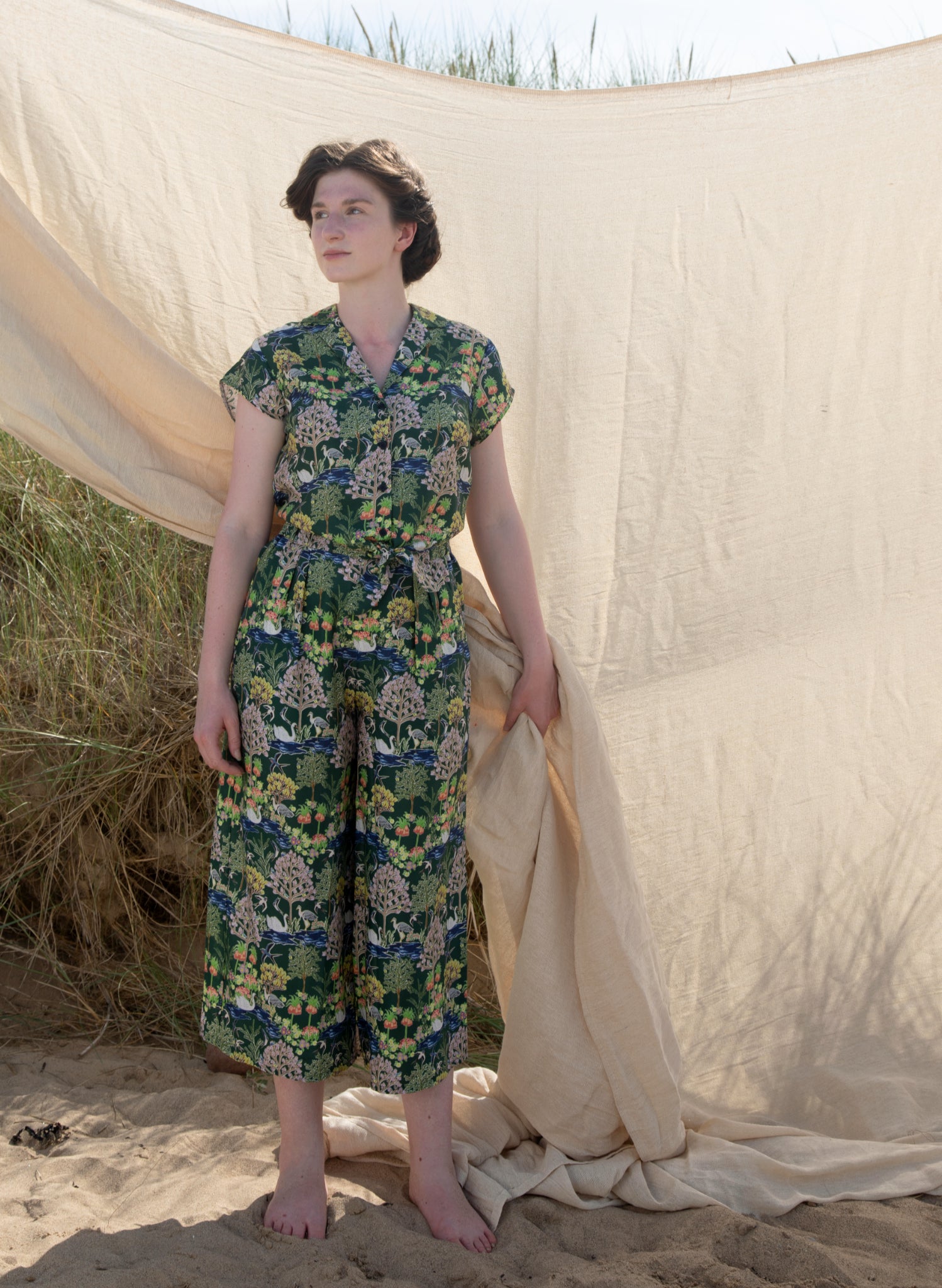 Edith Trousers - Dark Green Botanical Gardens