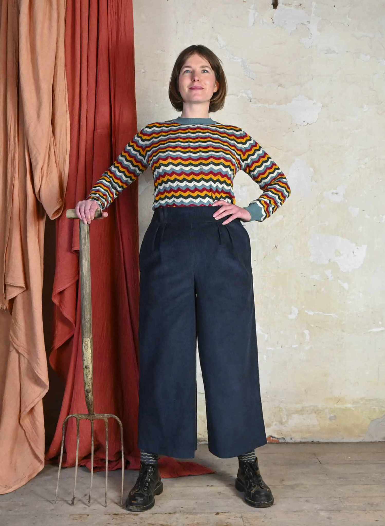 Edith - Petrol Needlecord Trousers