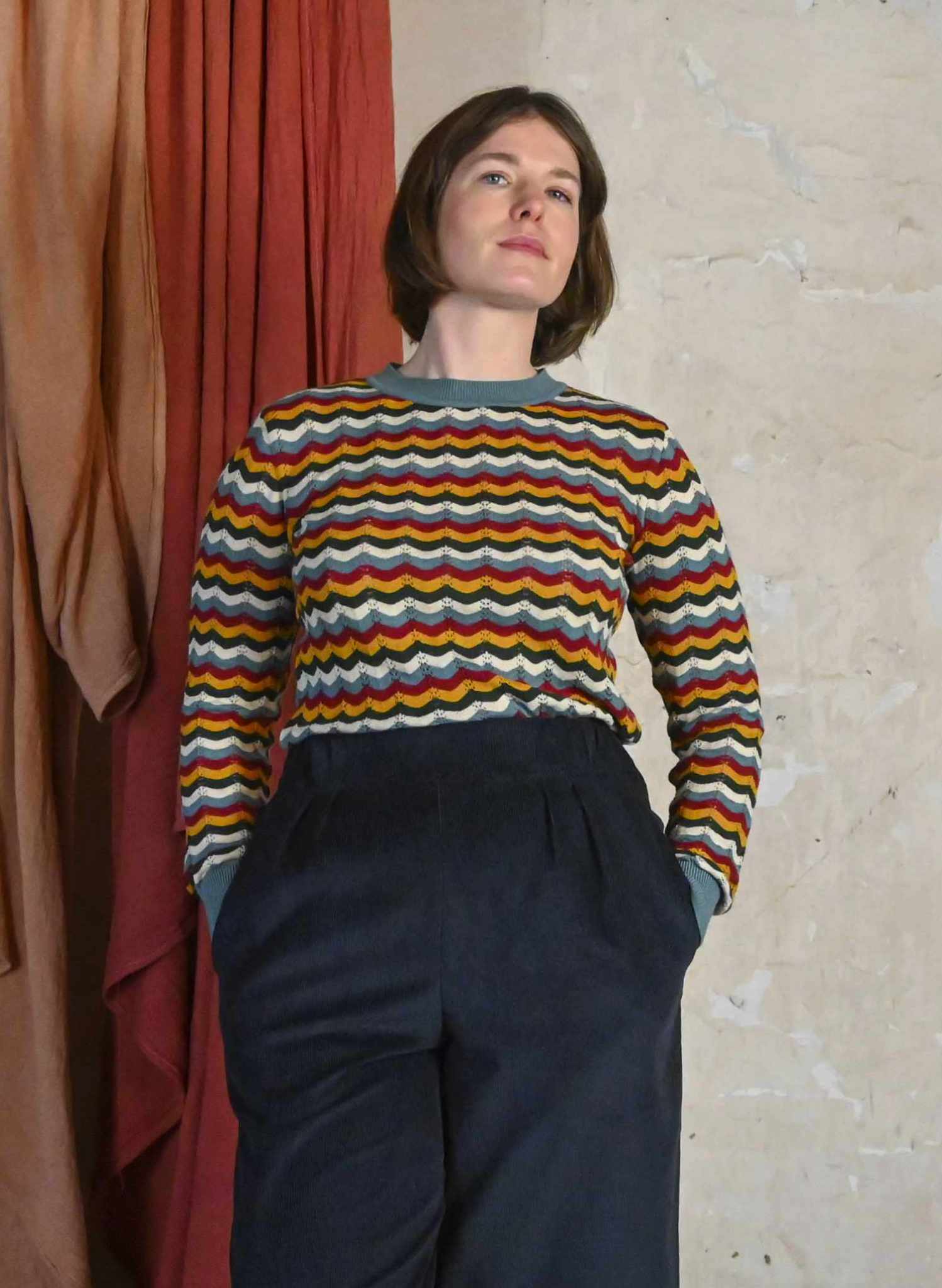 Edith - Petrol Needlecord Trousers