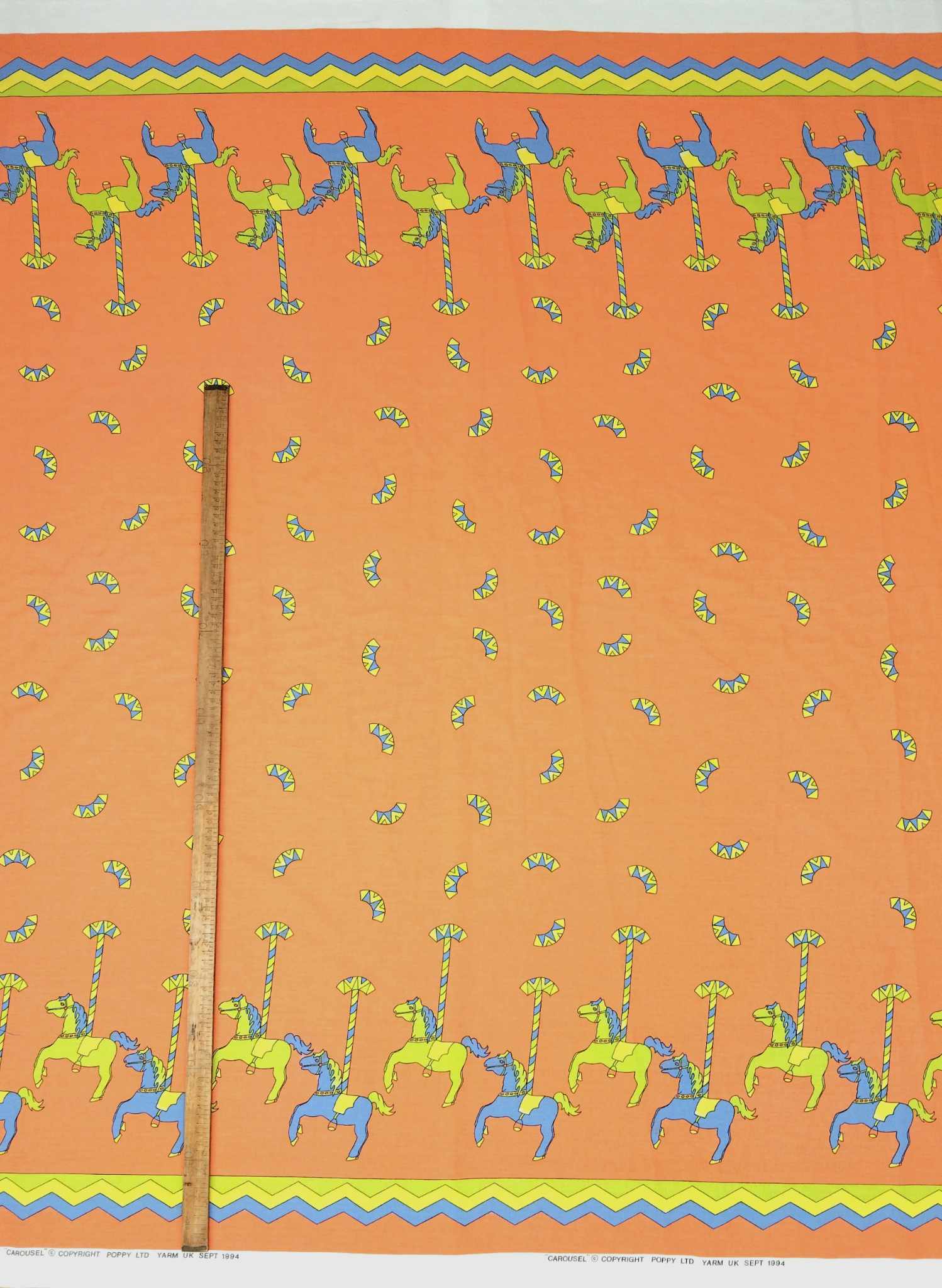 Remnant - 200cm x 150cm - Orange Carousel Print Fabric - Cotton