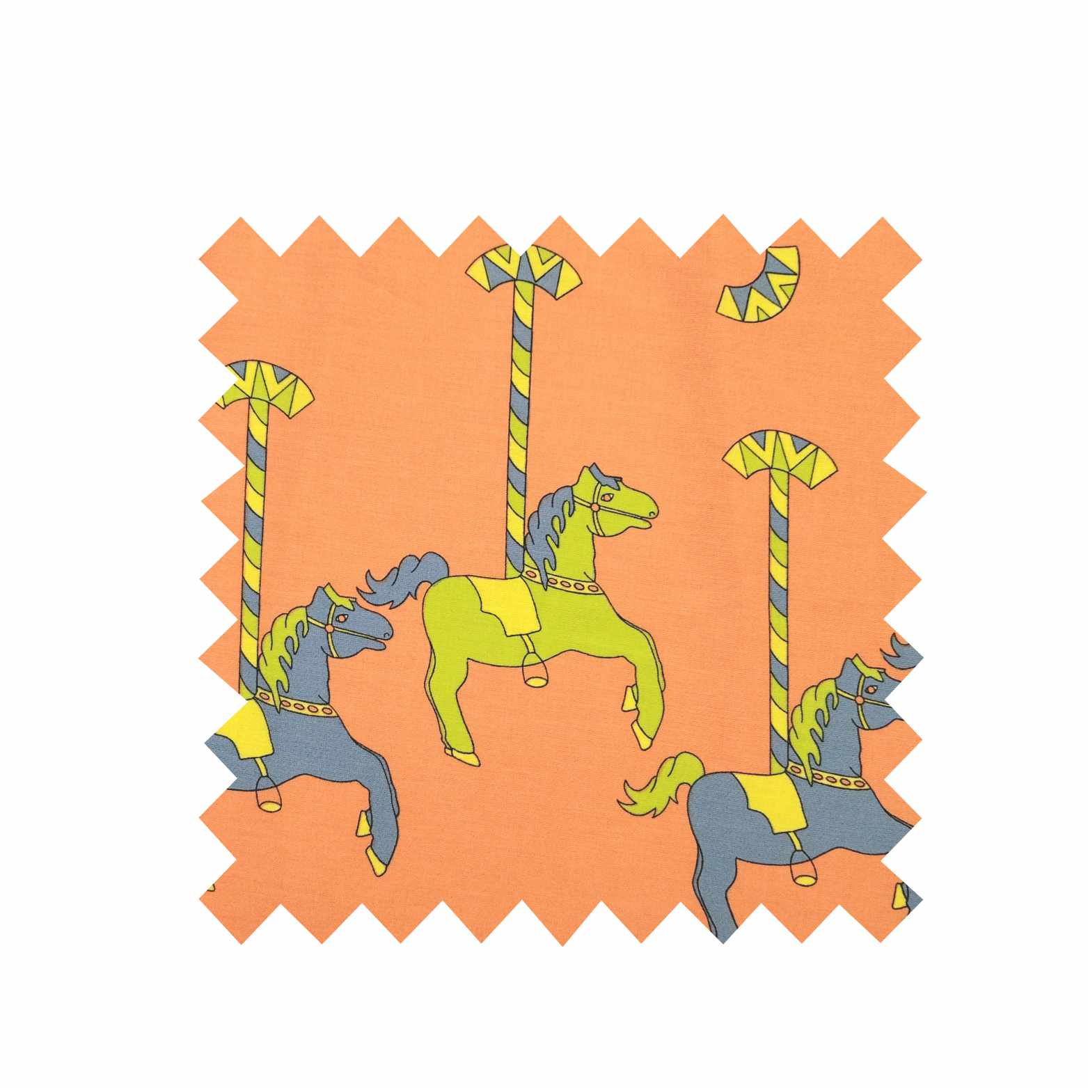 Remnant - 1m - Orange Carousel Print Fabric - Cotton