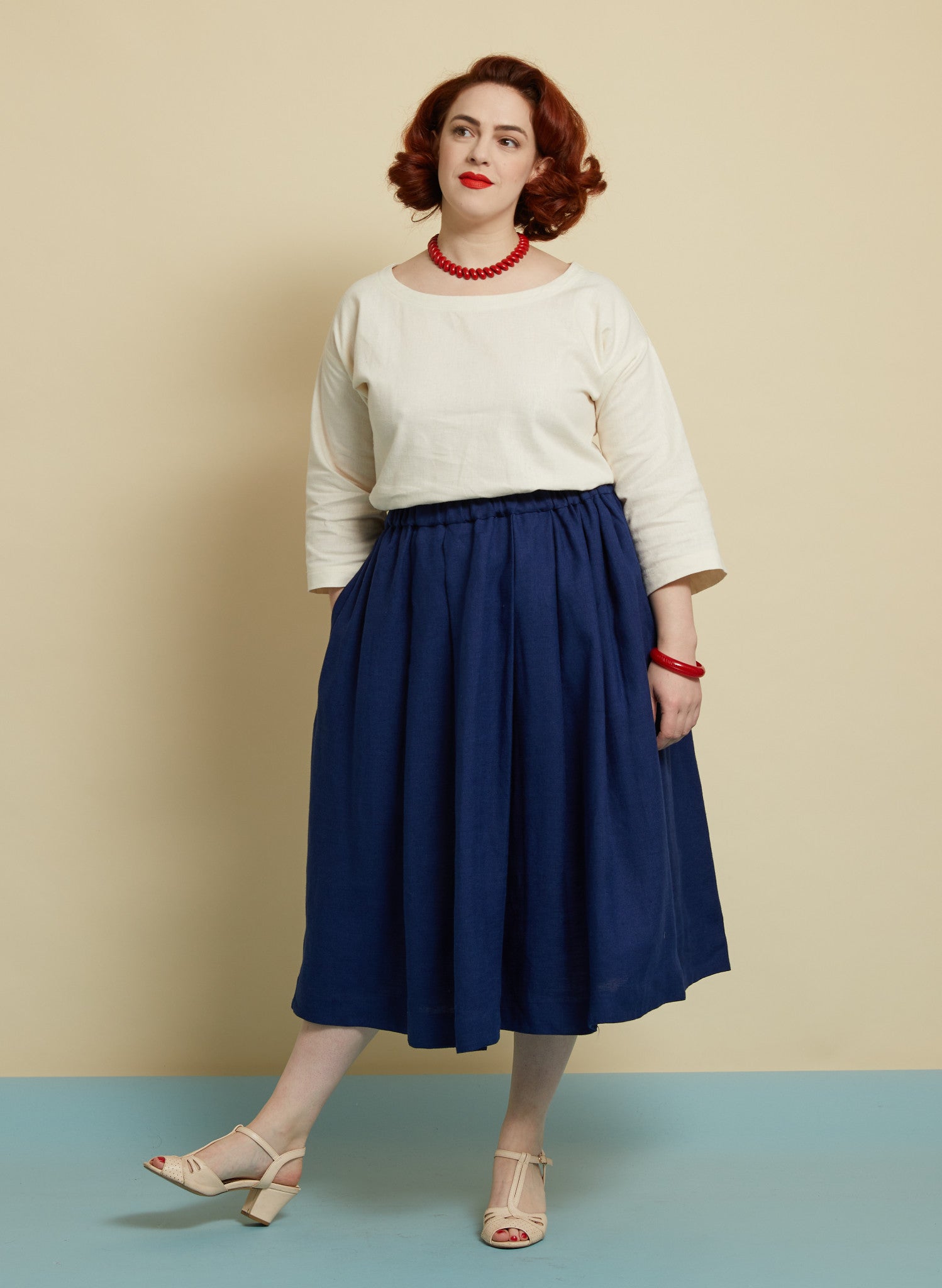 100% Linen Navy Midi Skirt | Made in the UK | Palava