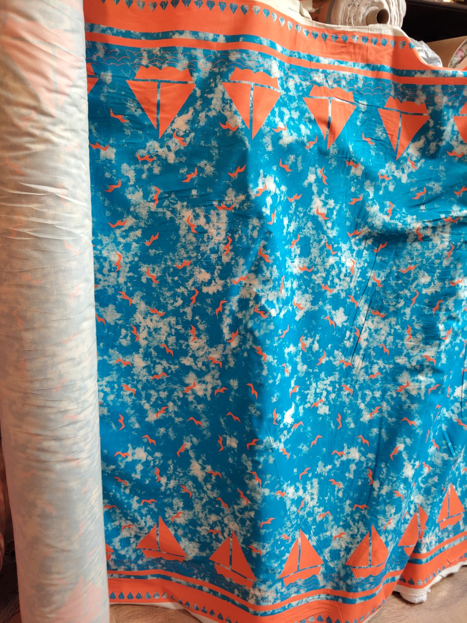 Blue Sailing Boats Fabric - Cotton