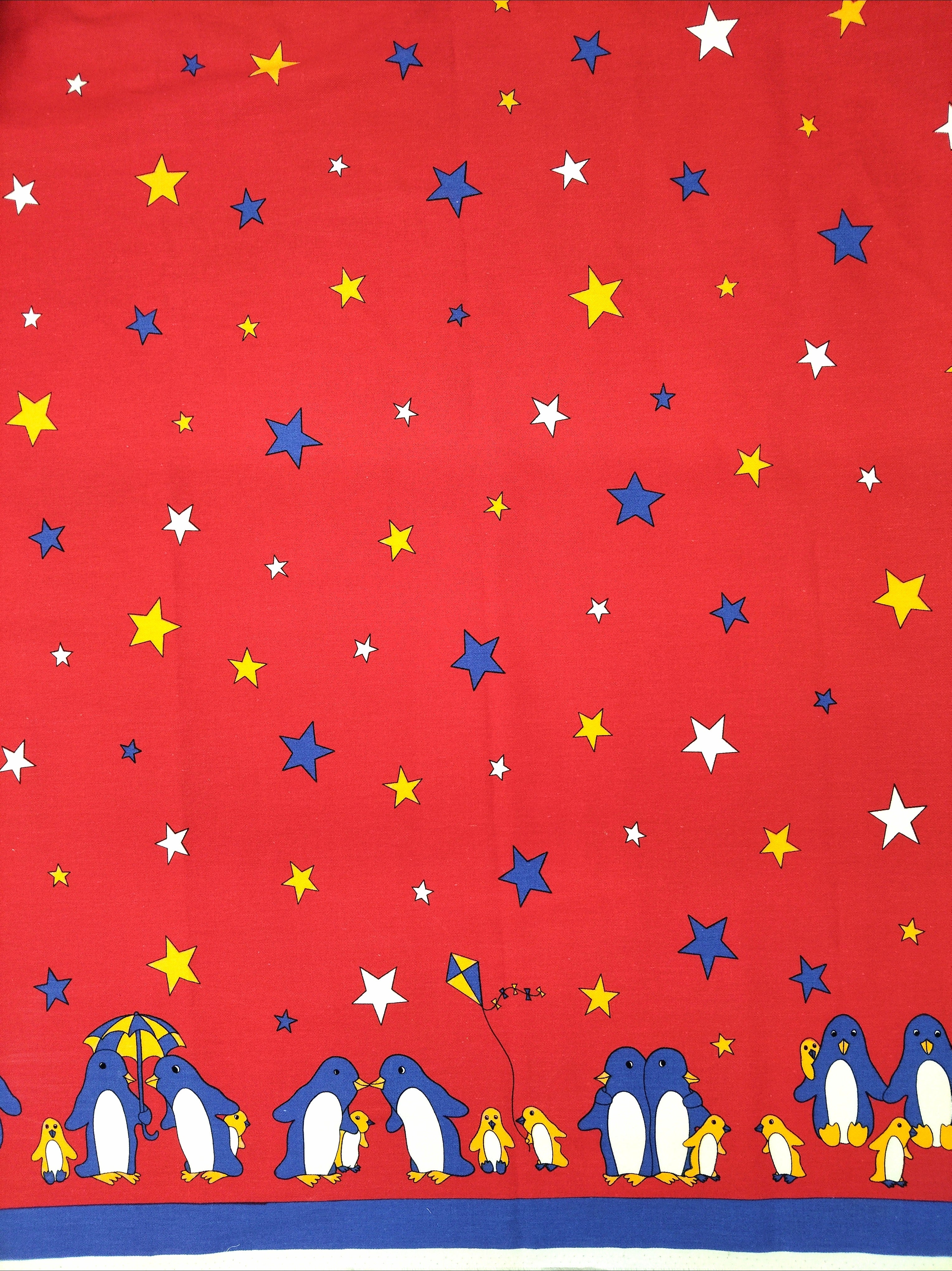 Remnant  - 2m - Red Penguin Fabric - Cotton twill Fabric