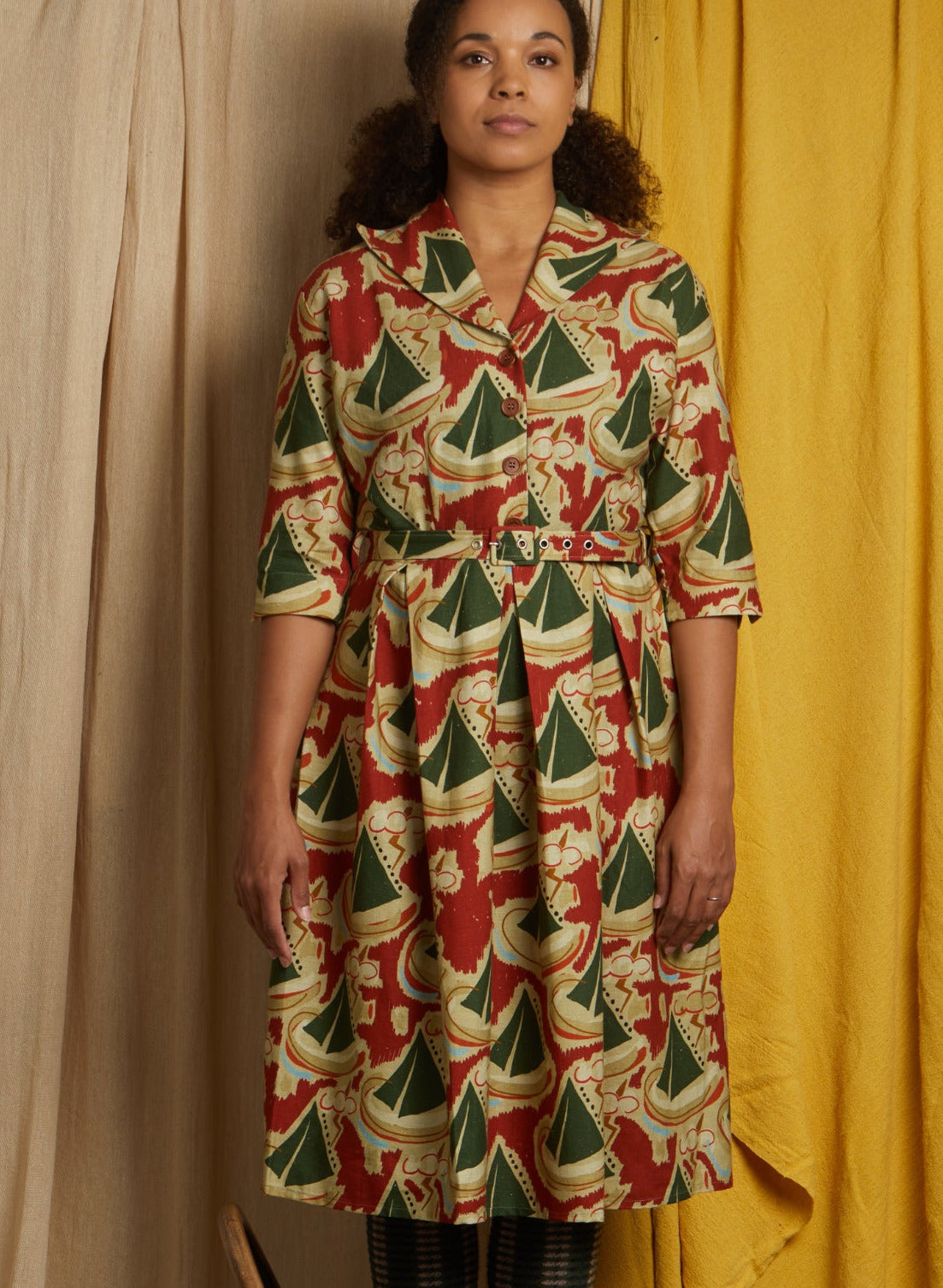 Ida - Burgundy Sailing Boats Dress