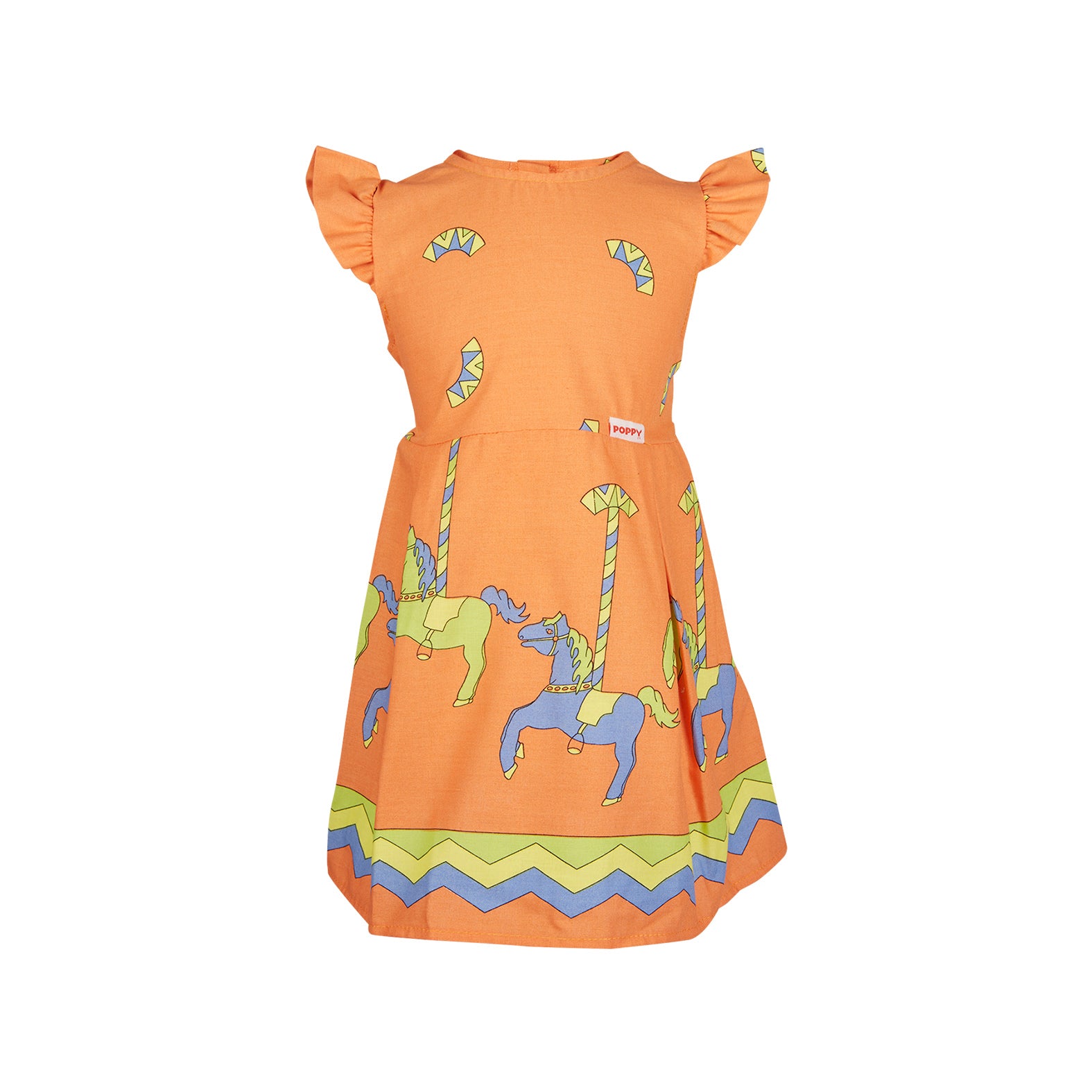 Orange Carousel Print Fabric - Cotton