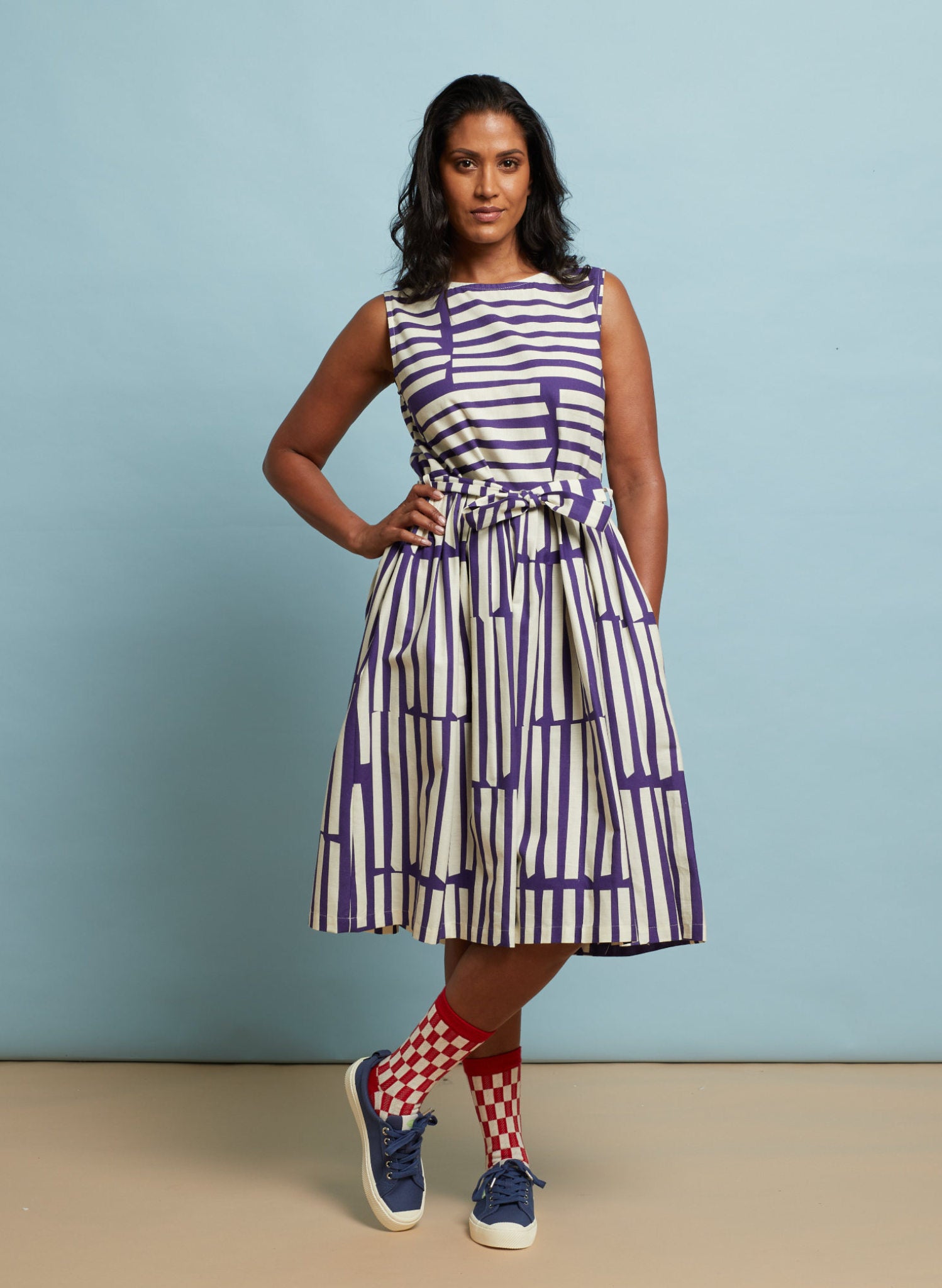 Mabel Dress - Navy Box Stripe