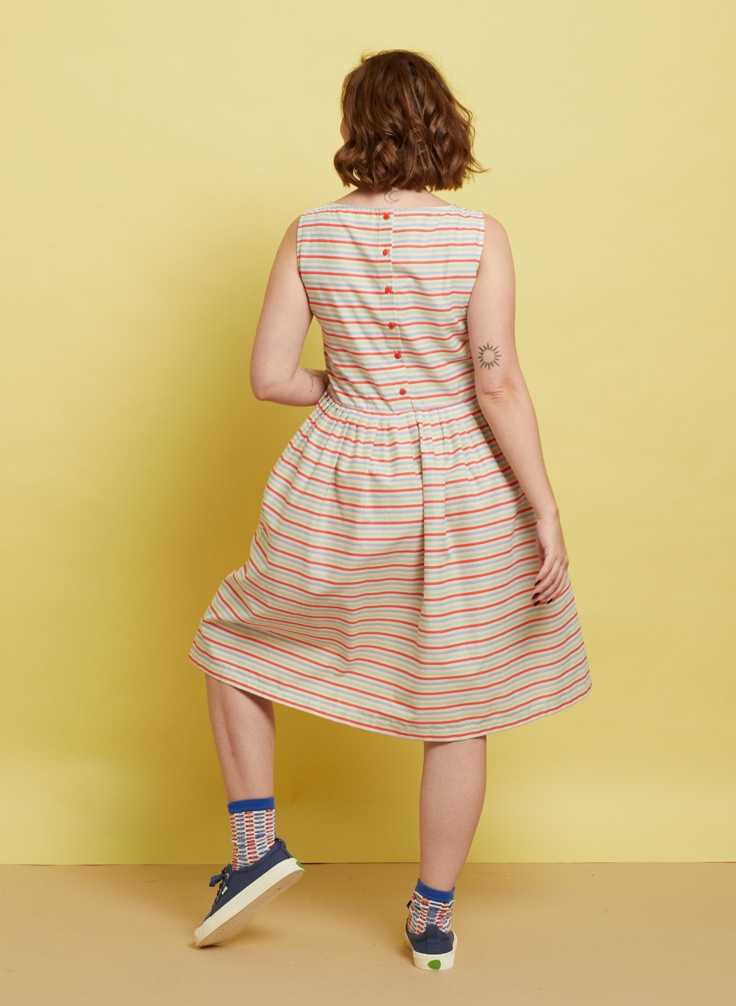 Sleeveless Seaside Striped Cotton Dress | Made in the UK